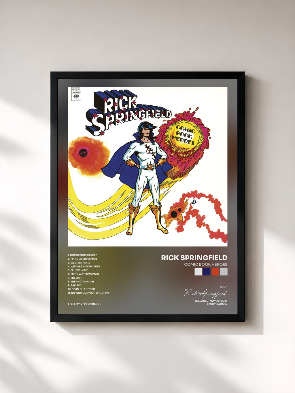 #noir Tableau de l'album Comic Book Heroes de Rick Springfield, cadre noir, imprimé et encadré en France
