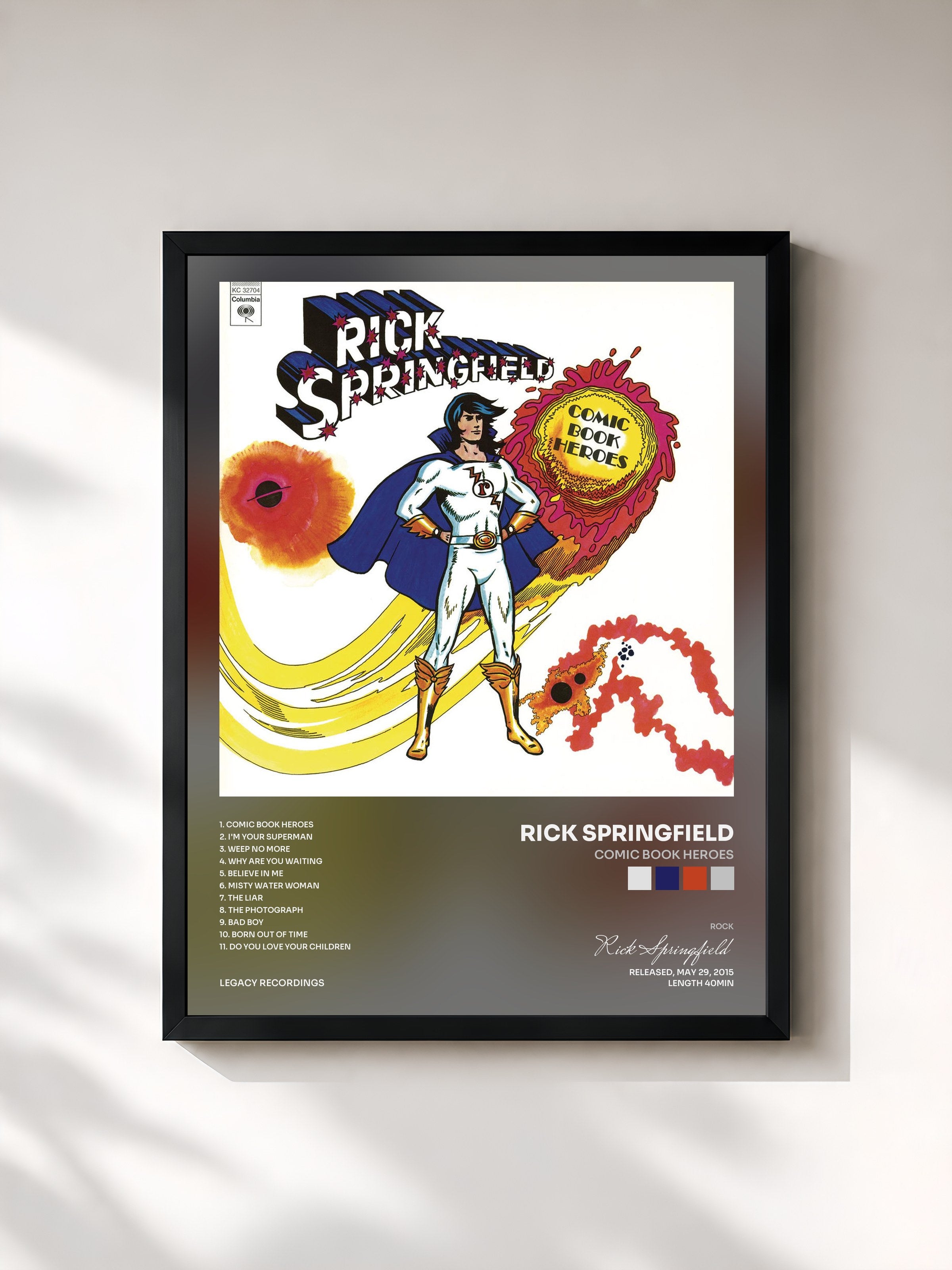 #noir Tableau de l'album Comic Book Heroes de Rick Springfield, cadre noir, imprimé et encadré en France