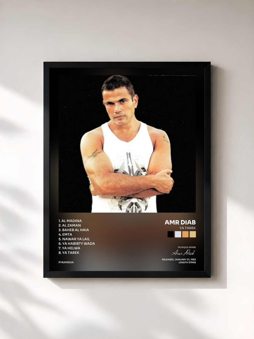 #noir Tableau de l'album Ya Tarek de Amr Diab, cadre noir, imprimé et encadré en France