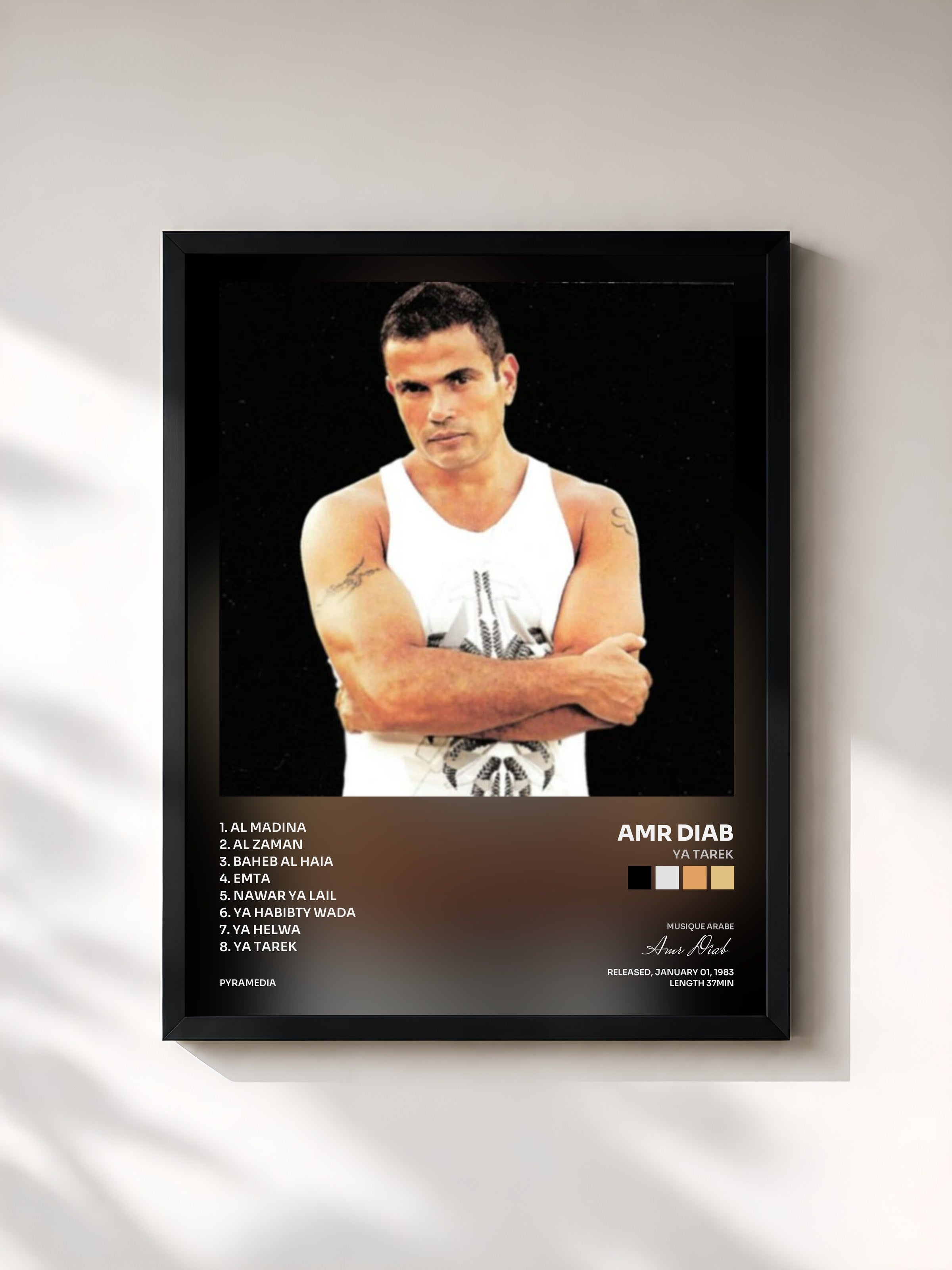 #noir Tableau de l'album Ya Tarek de Amr Diab, cadre noir, imprimé et encadré en France
