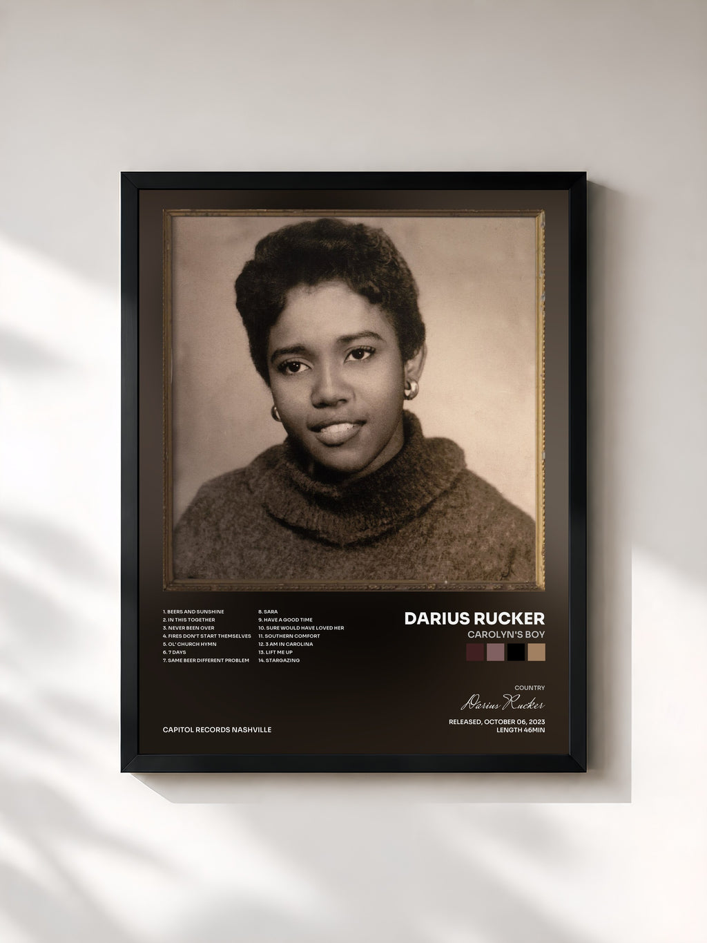 #noir Tableau de l'album Carolyn's Boy de Darius Rucker, cadre noir, imprimé et encadré en France