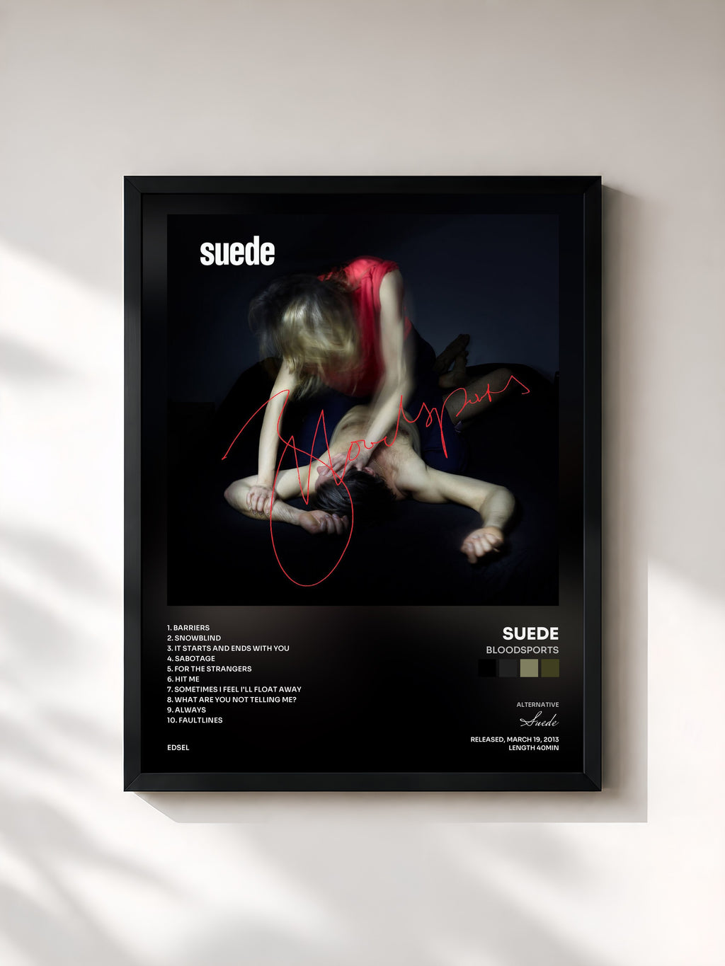 #noir Tableau de l'album Bloodsports de Suede, cadre noir, imprimé et encadré en France