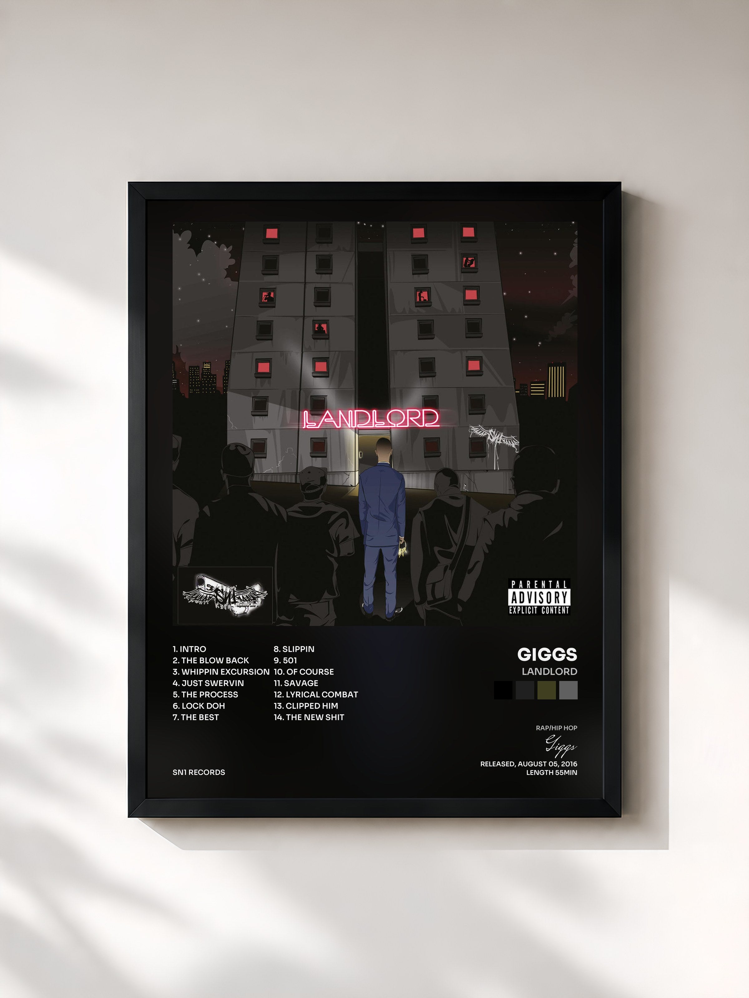 #noir Tableau de l'album Landlord de Giggs, cadre noir, imprimé et encadré en France