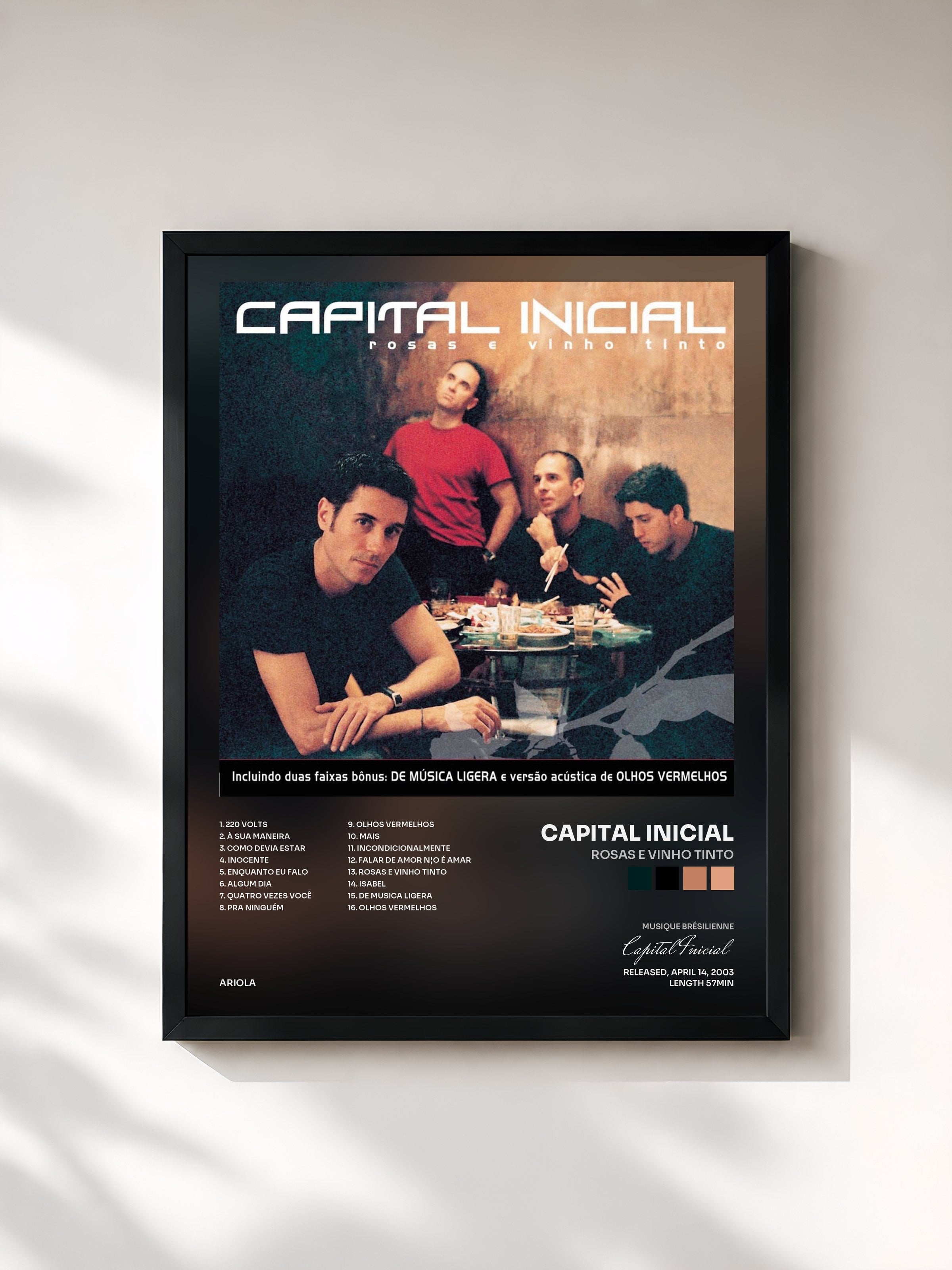 #noir Tableau de l'album Rosas E Vinho Tinto de Capital Inicial, cadre noir, imprimé et encadré en France