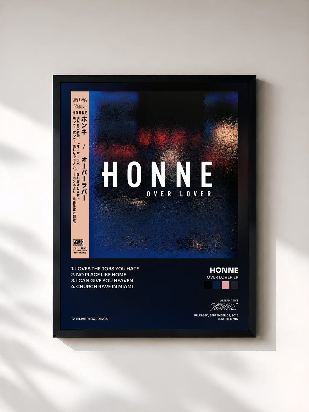 #noir Tableau de l'album Over Lover EP de HONNE, cadre noir, imprimé et encadré en France