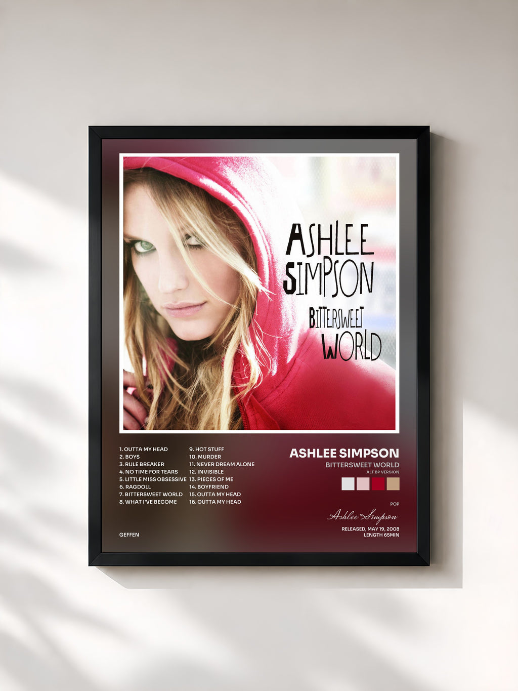 #noir Tableau de l'album Bittersweet World (ALT BP Version) de Ashlee Simpson, cadre noir, imprimé et encadré en France