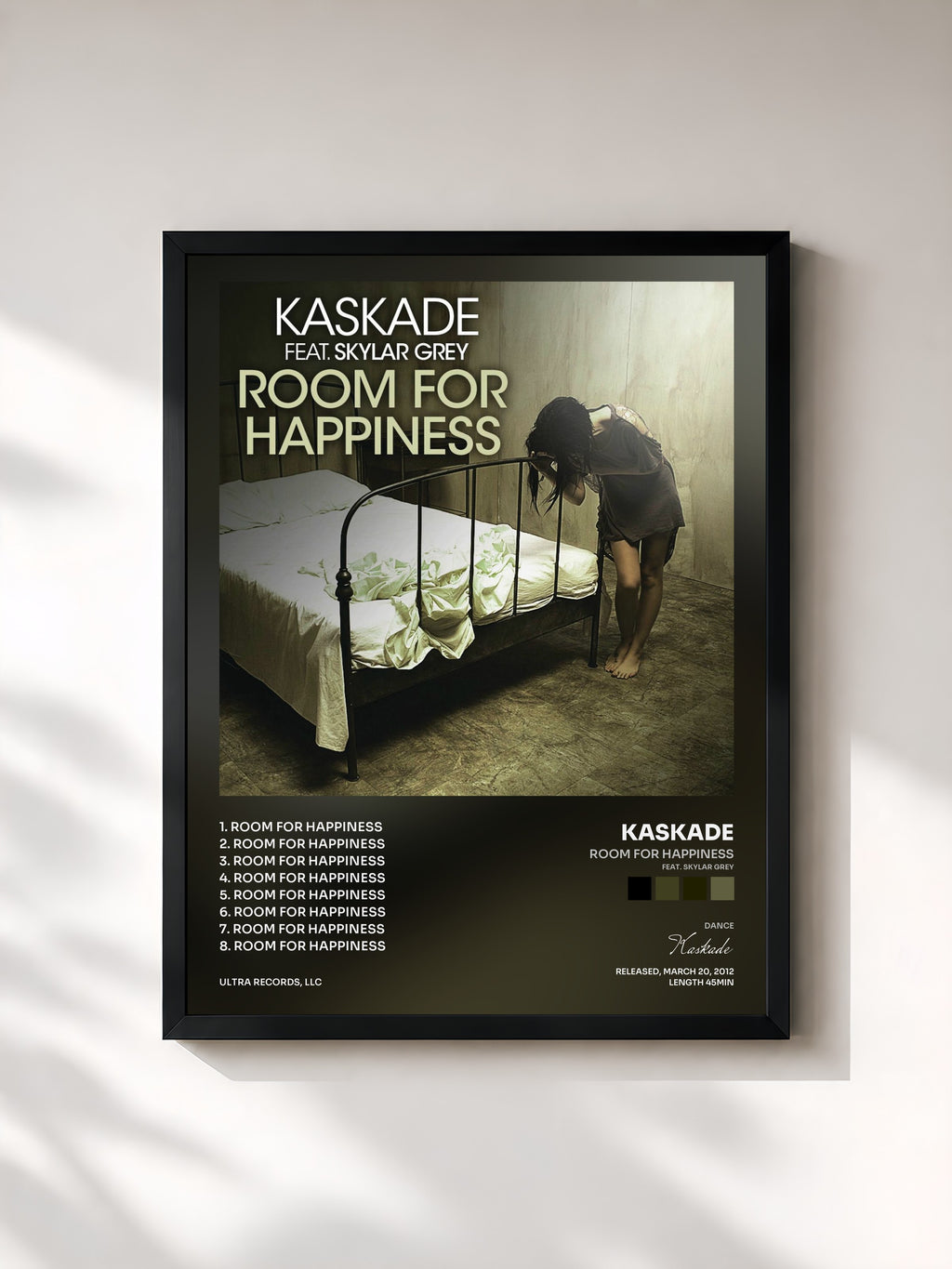 #noir Tableau de l'album Room for Happiness (feat. Skylar Grey) de Kaskade, cadre noir, imprimé et encadré en France