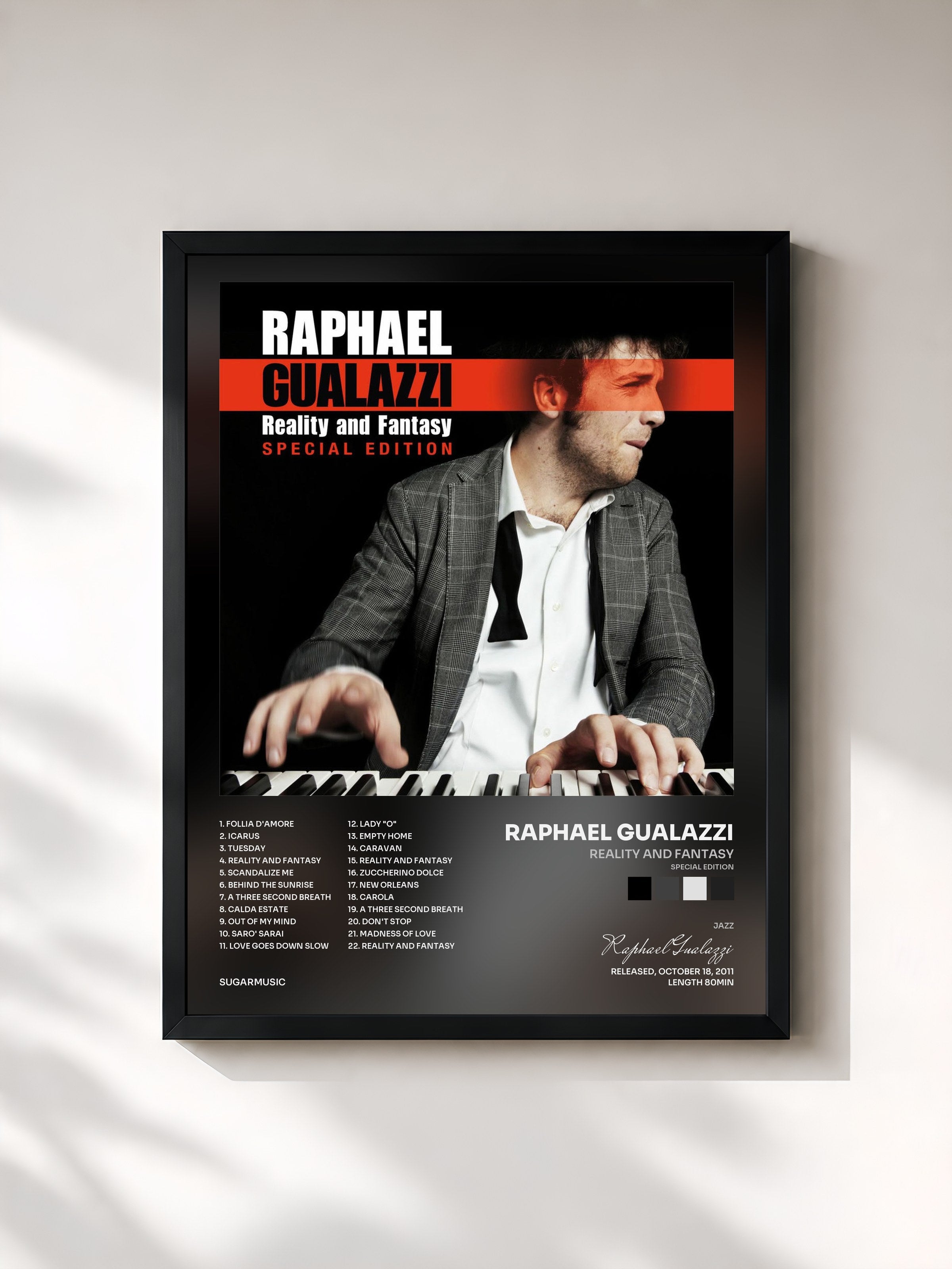 #noir Tableau de l'album Reality And Fantasy (Special Edition) de Raphael Gualazzi, cadre noir, imprimé et encadré en France