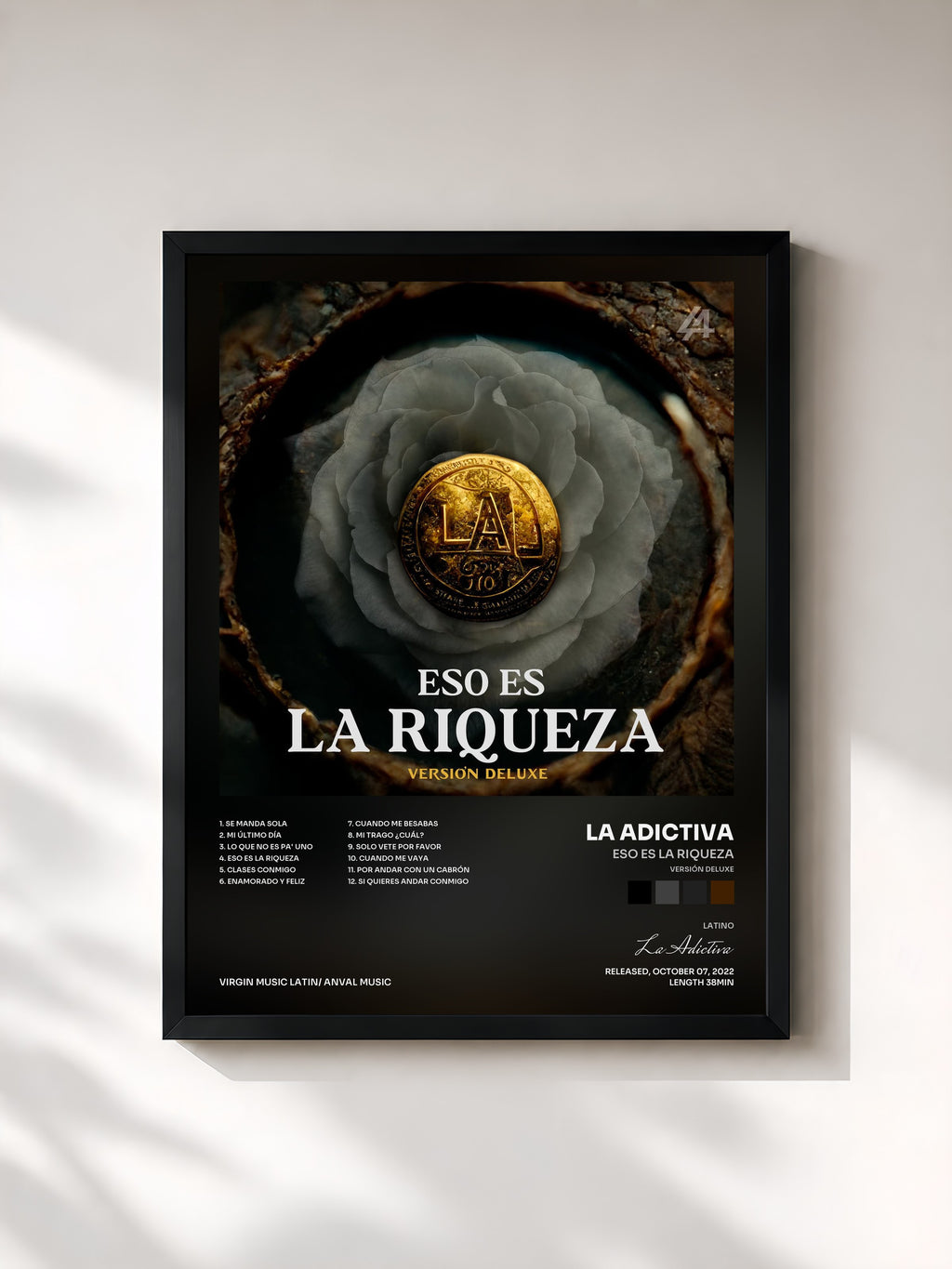#noir Tableau de l'album Eso Es La Riqueza (Versión Deluxe) de La Adictiva, cadre noir, imprimé et encadré en France