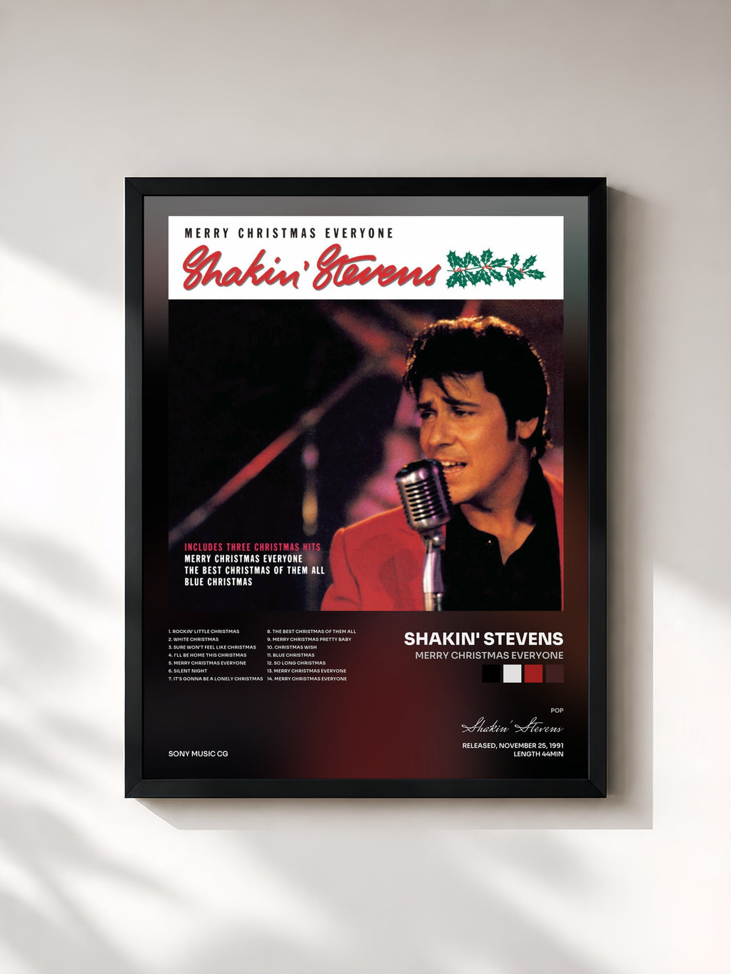 #noir Tableau de l'album Merry Christmas Everyone de Shakin' Stevens, cadre noir, imprimé et encadré en France