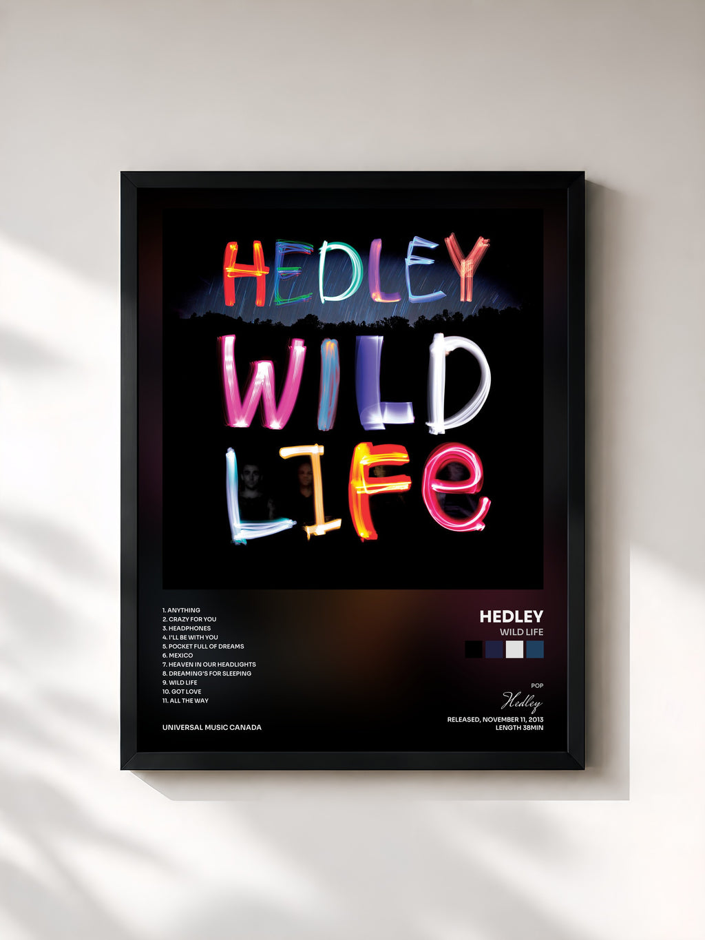 #noir Tableau de l'album Wild Life de Hedley, cadre noir, imprimé et encadré en France