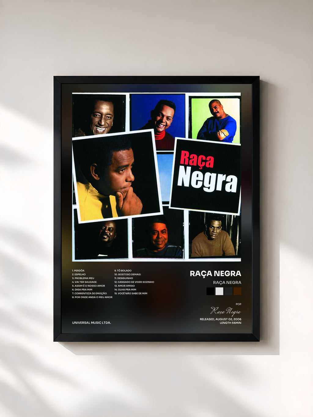 #noir Tableau de l'album Raça Negra de Raça Negra, cadre noir, imprimé et encadré en France