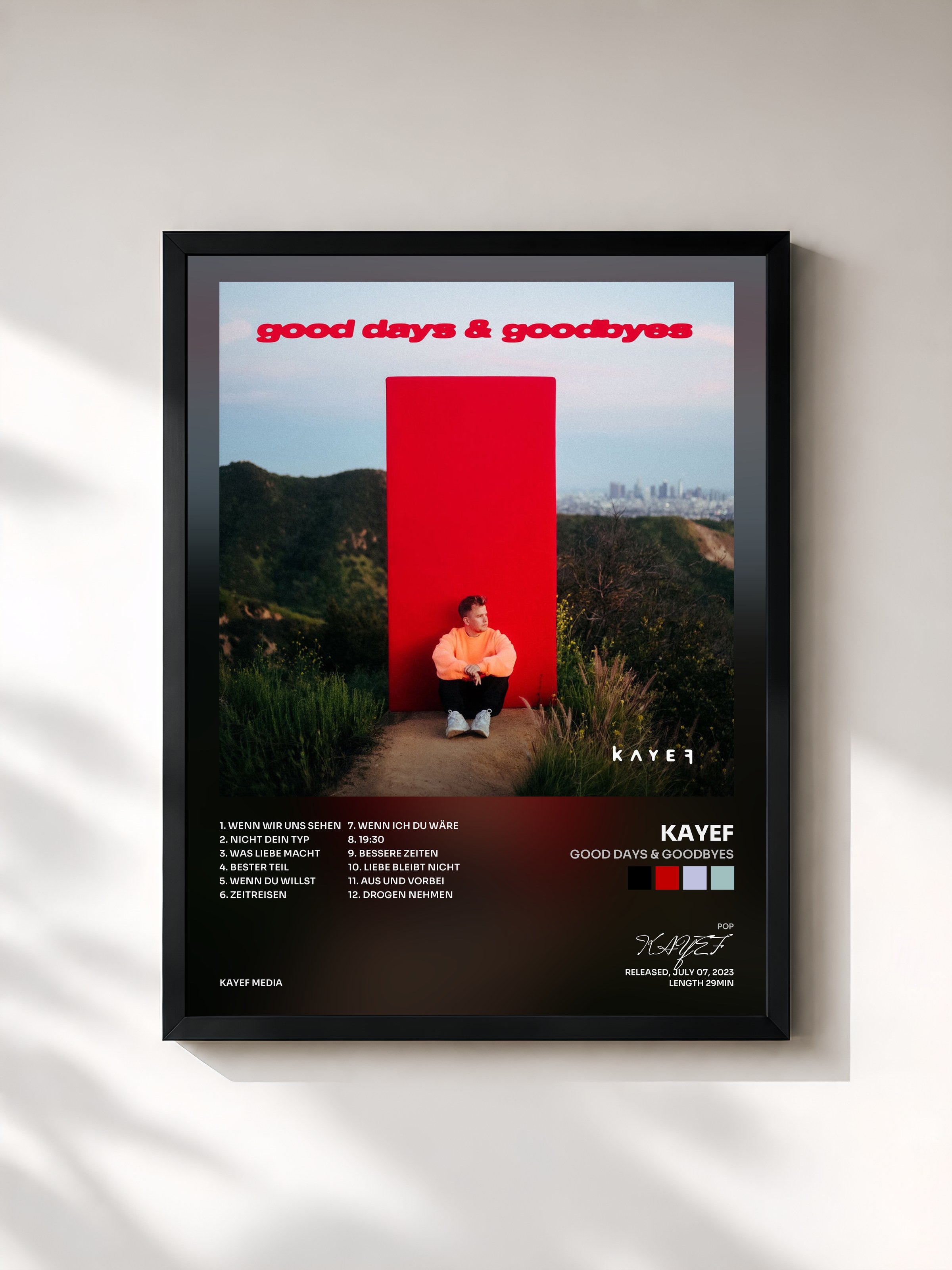 #noir Tableau de l'album GOOD DAYS & GOODBYES de KAYEF, cadre noir, imprimé et encadré en France