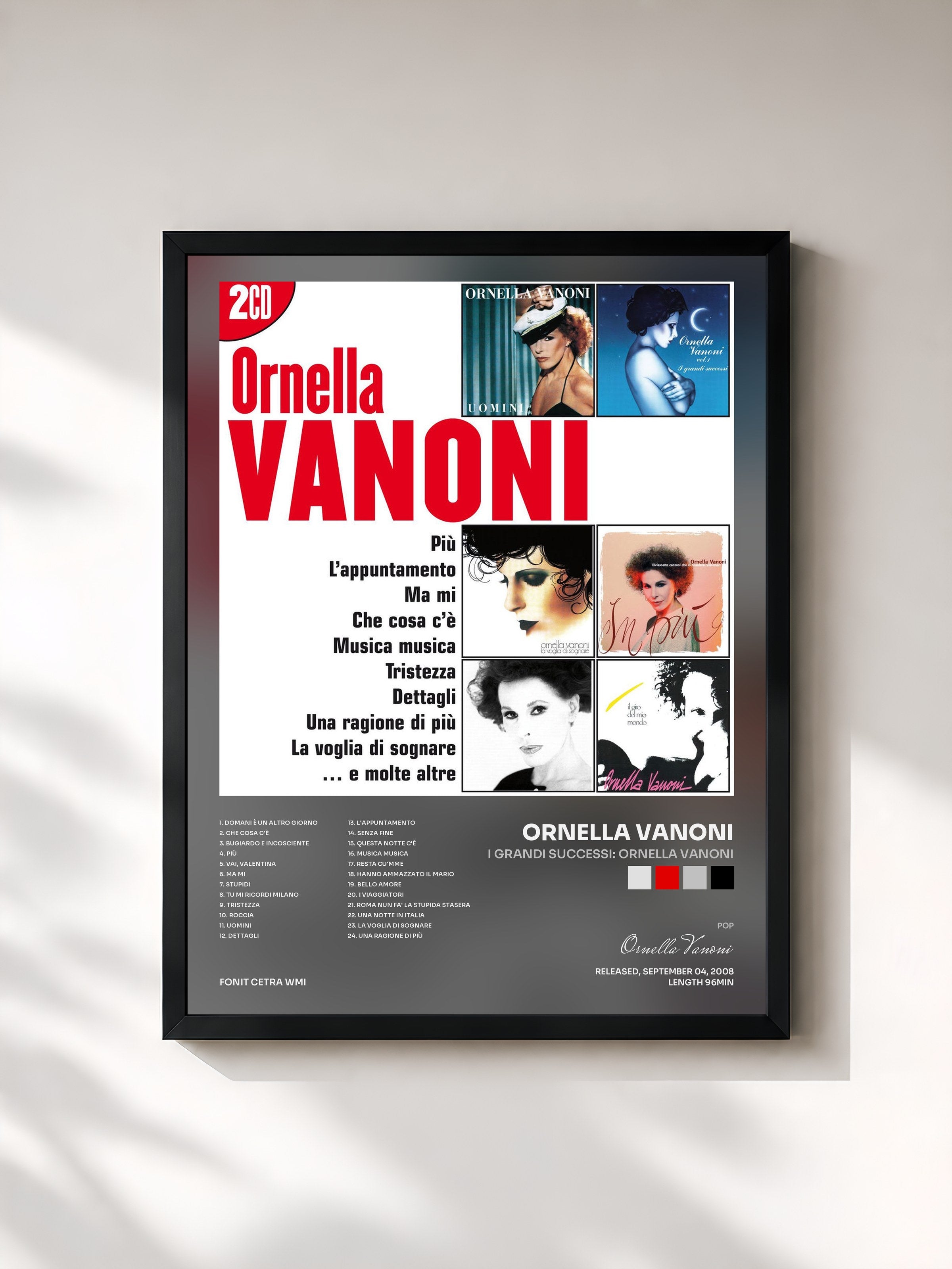 #noir Tableau de l'album I Grandi Successi: Ornella Vanoni de Ornella Vanoni, cadre noir, imprimé et encadré en France