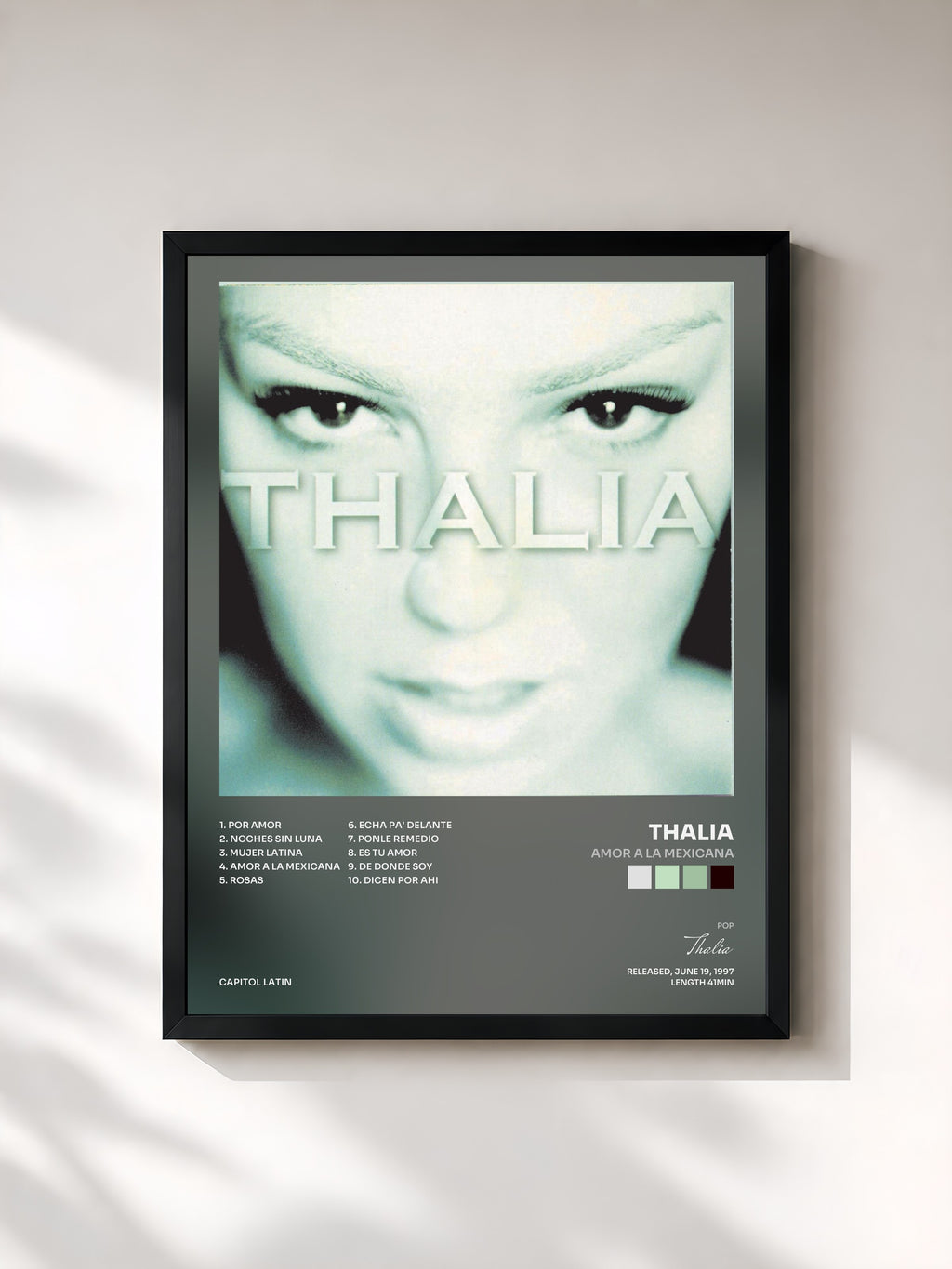 #noir Tableau de l'album Amor A La Mexicana de Thalia, cadre noir, imprimé et encadré en France