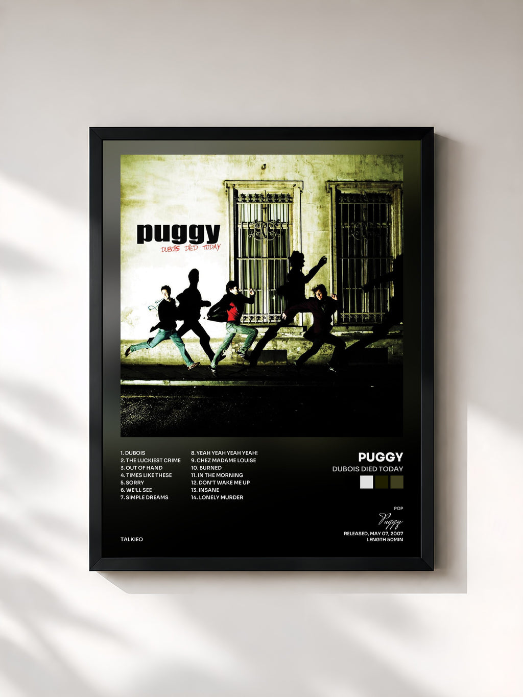 #noir Tableau de l'album Dubois Died Today de Puggy, cadre noir, imprimé et encadré en France