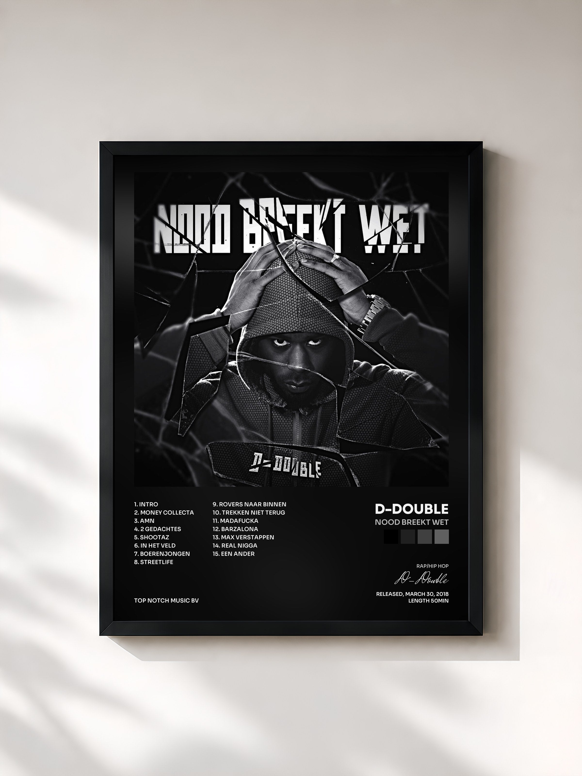 #noir Tableau de l'album Nood Breekt Wet de D-Double, cadre noir, imprimé et encadré en France