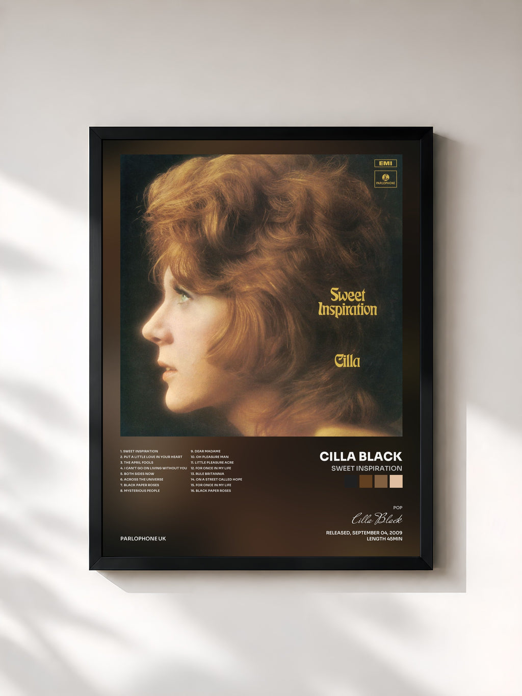 #noir Tableau de l'album Sweet Inspiration de Cilla Black, cadre noir, imprimé et encadré en France