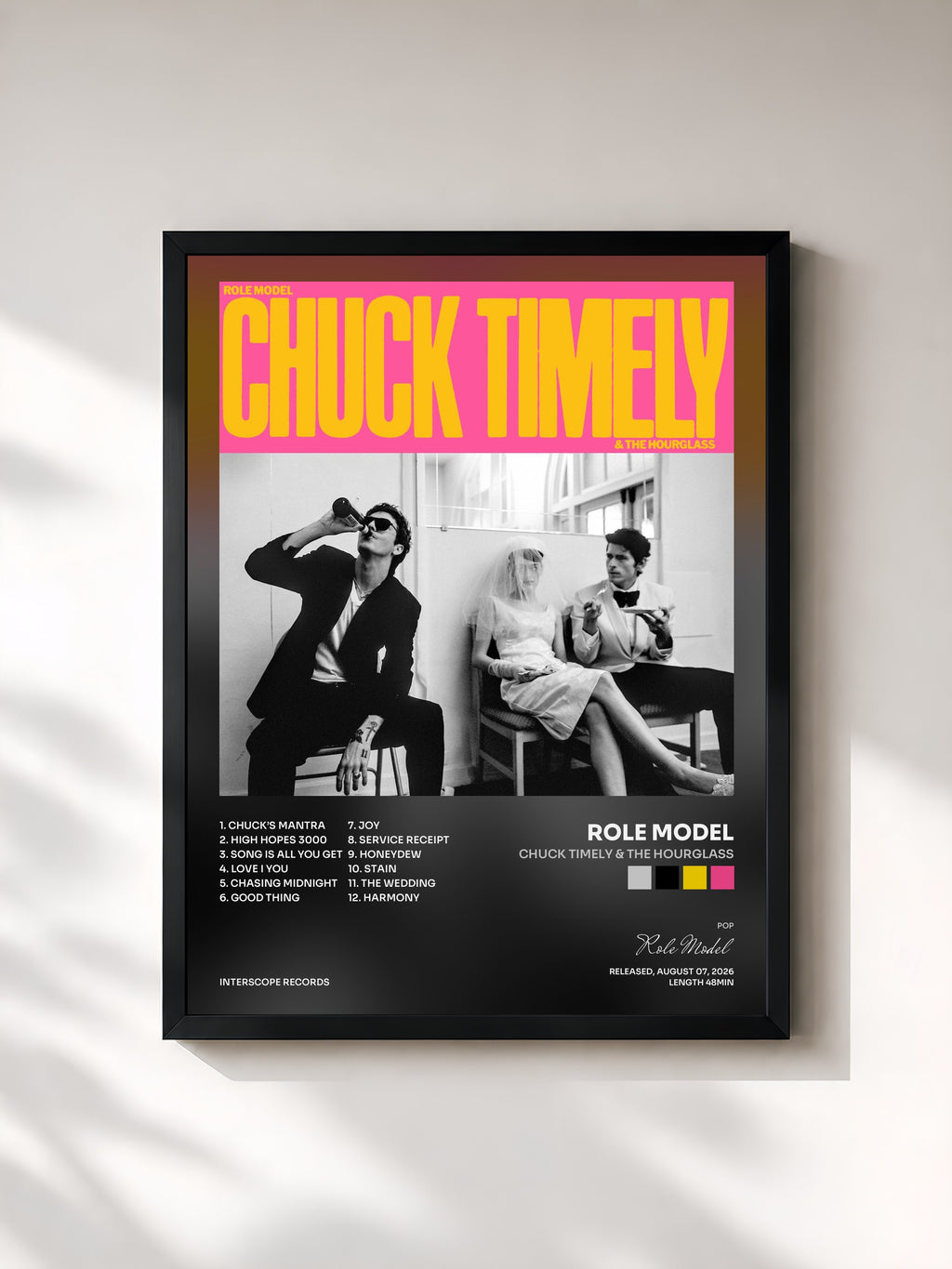 #noir Tableau de l'album Chuck Timely & The Hourglass de Role Model, cadre noir, imprimé et encadré en France