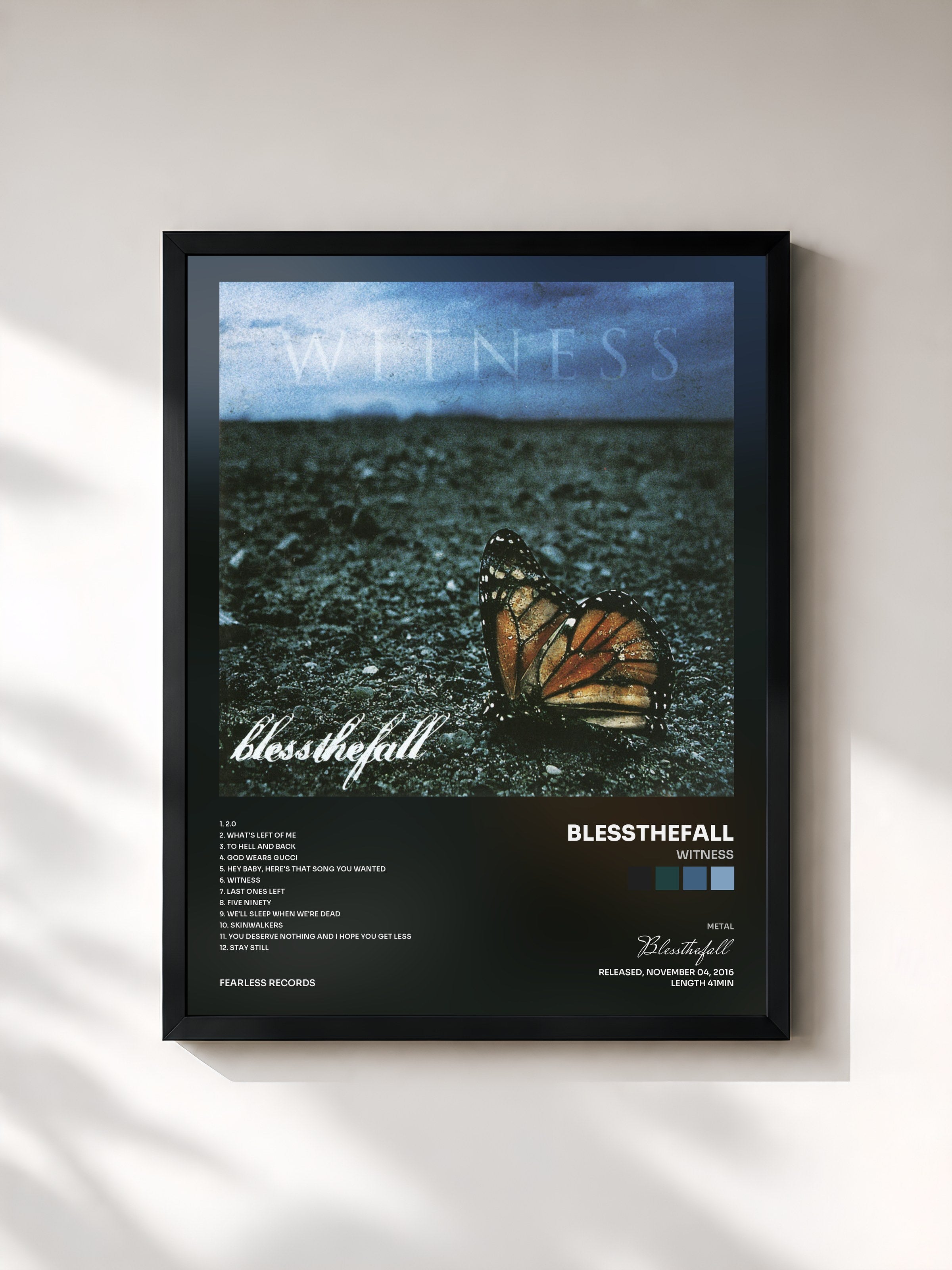 #noir Tableau de l'album Witness de Blessthefall, cadre noir, imprimé et encadré en France