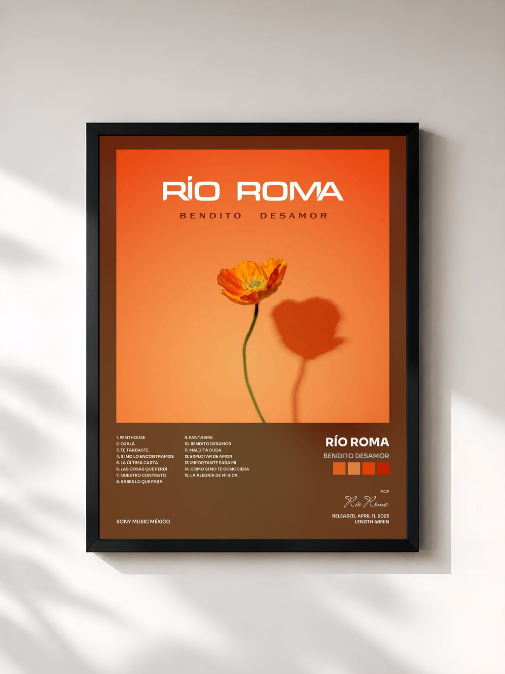 #noir Tableau de l'album Bendito Desamor de Río Roma, cadre noir, imprimé et encadré en France