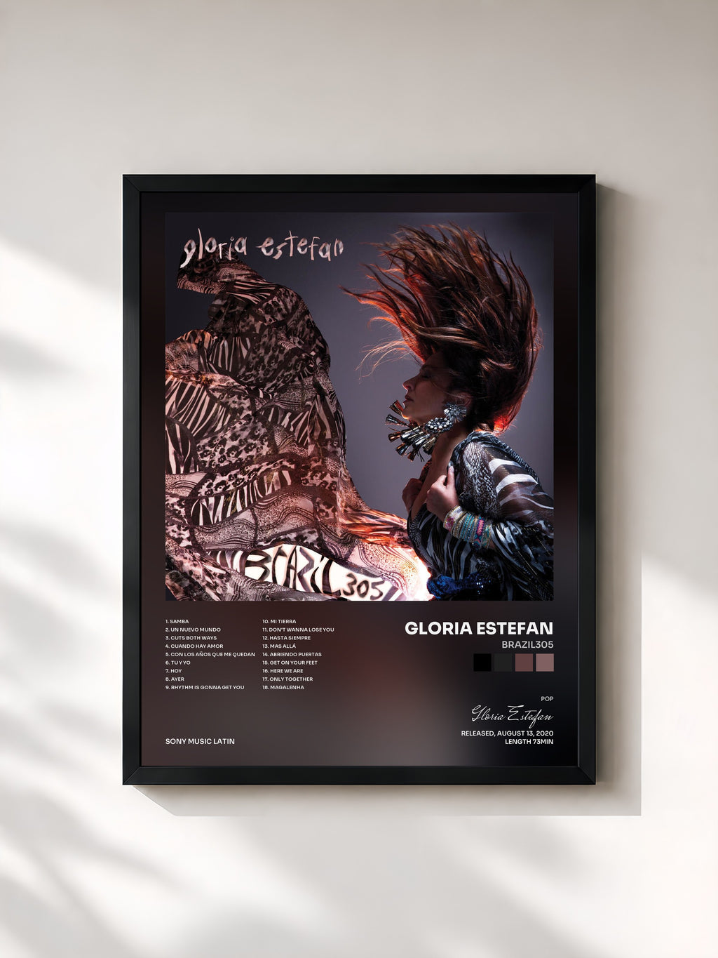 #noir Tableau de l'album BRAZIL305 de Gloria Estefan, cadre noir, imprimé et encadré en France