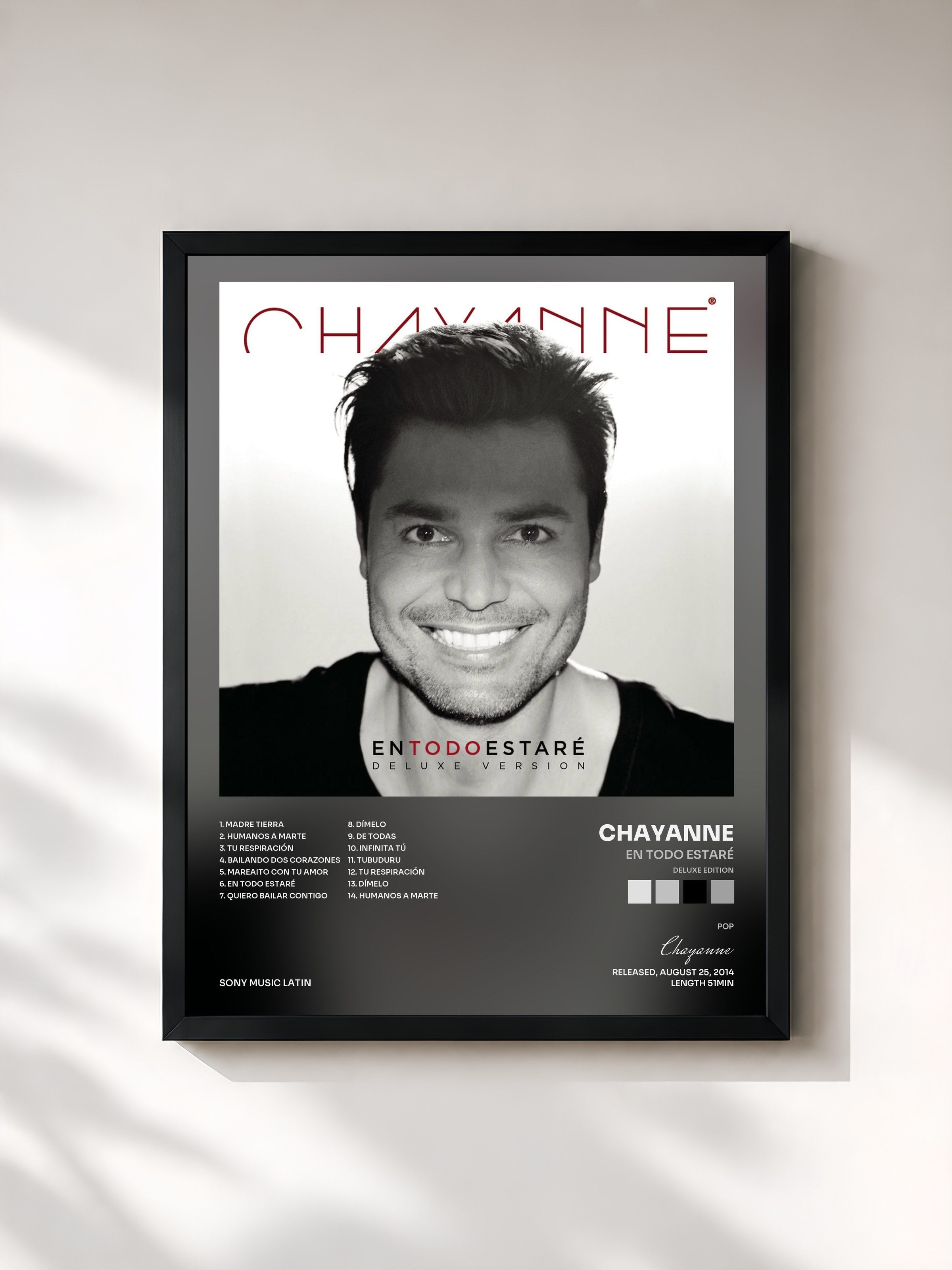 #noir Tableau de l'album En Todo Estaré (Deluxe Edition) de Chayanne, cadre noir, imprimé et encadré en France