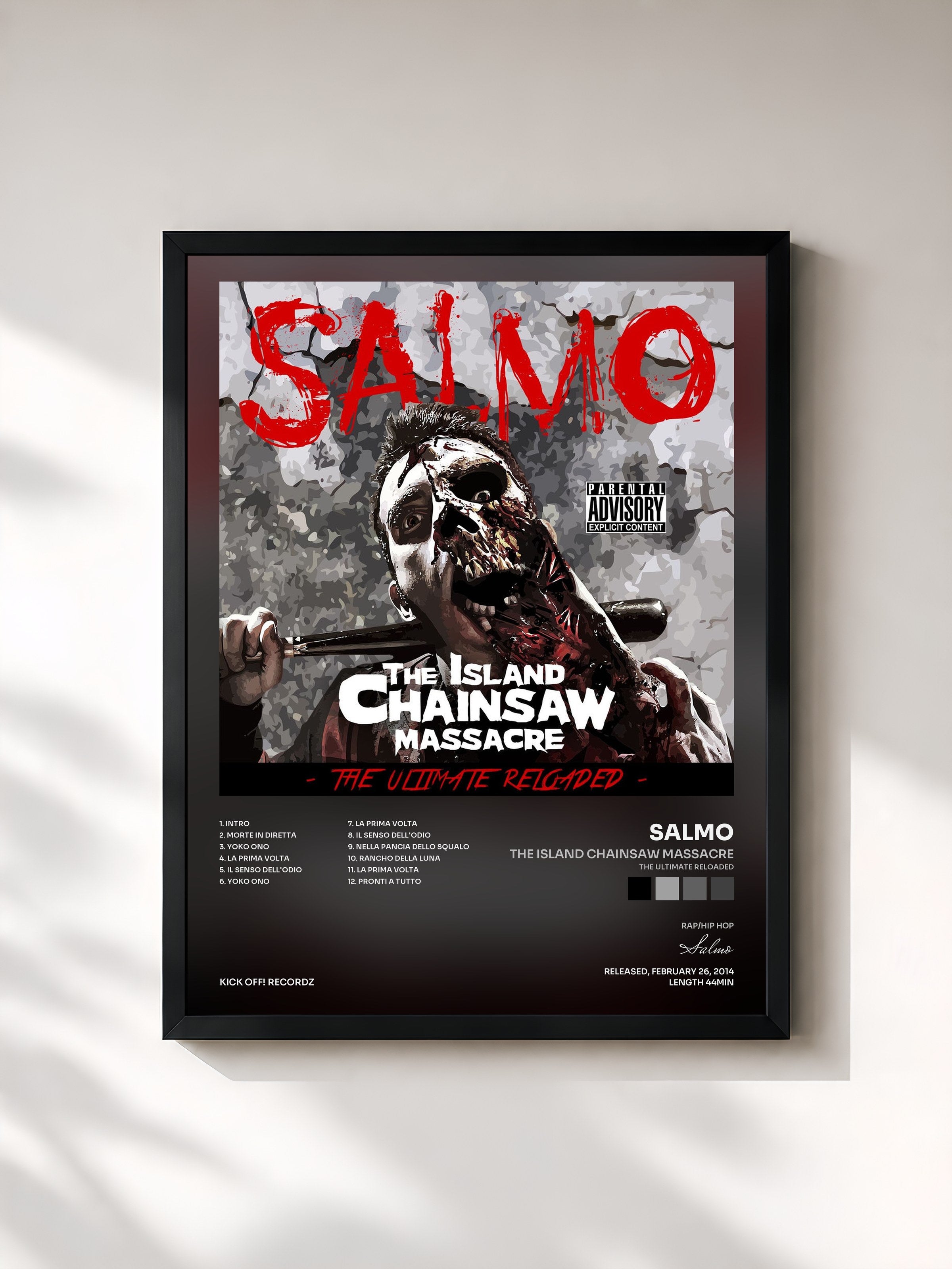 #noir Tableau de l'album The Island Chainsaw Massacre (The Ultimate Reloaded) de Salmo, cadre noir, imprimé et encadré en France