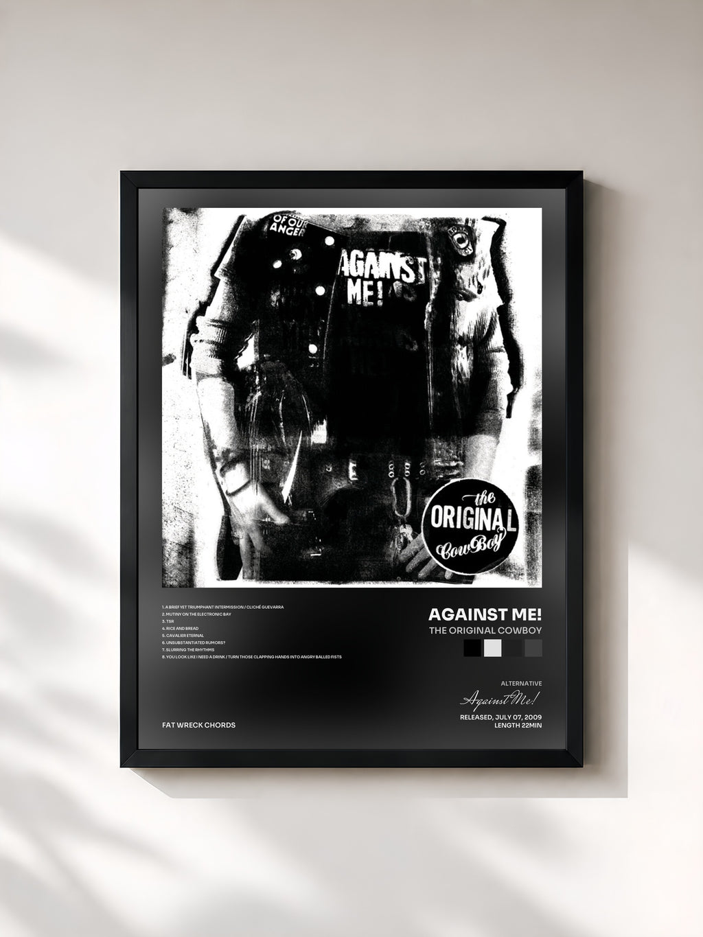 #noir Tableau de l'album The Original Cowboy de Against Me!, cadre noir, imprimé et encadré en France