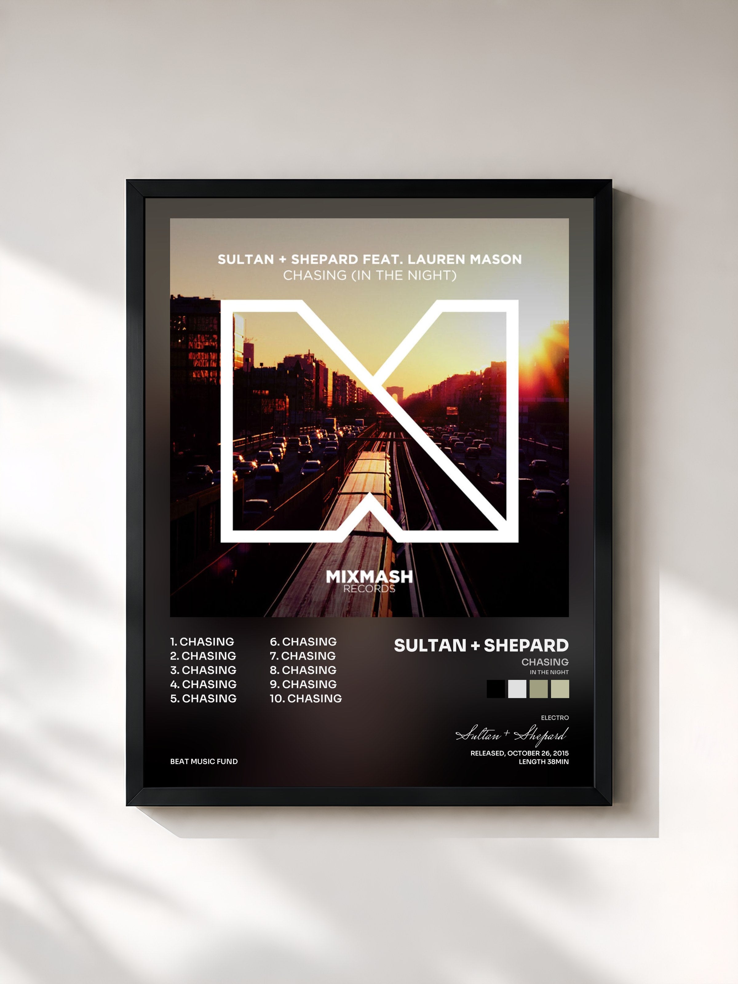 #noir Tableau de l'album Chasing (In The Night) de Sultan + Shepard, cadre noir, imprimé et encadré en France