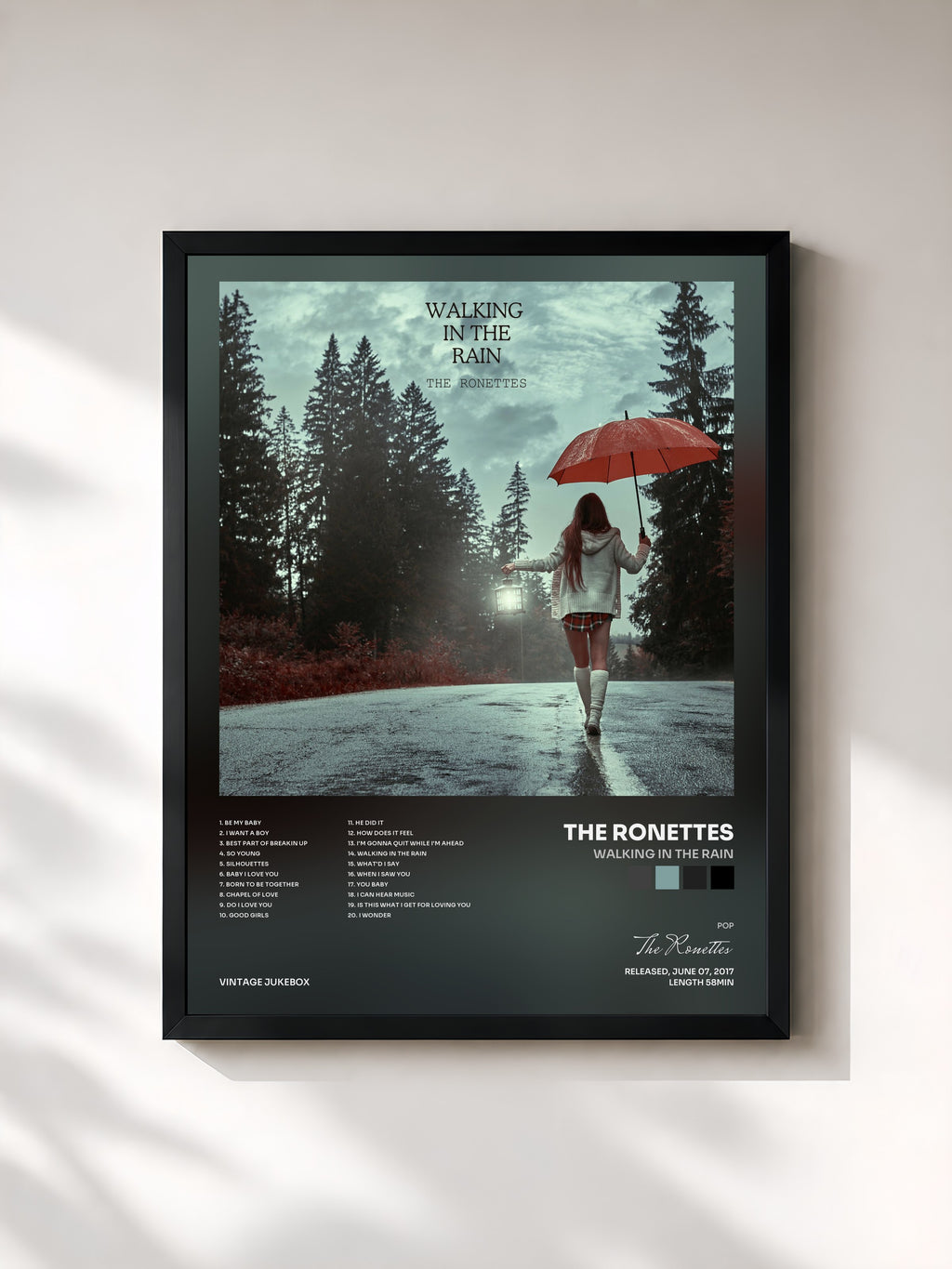 #noir Tableau de l'album Walking In The Rain de The Ronettes, cadre noir, imprimé et encadré en France