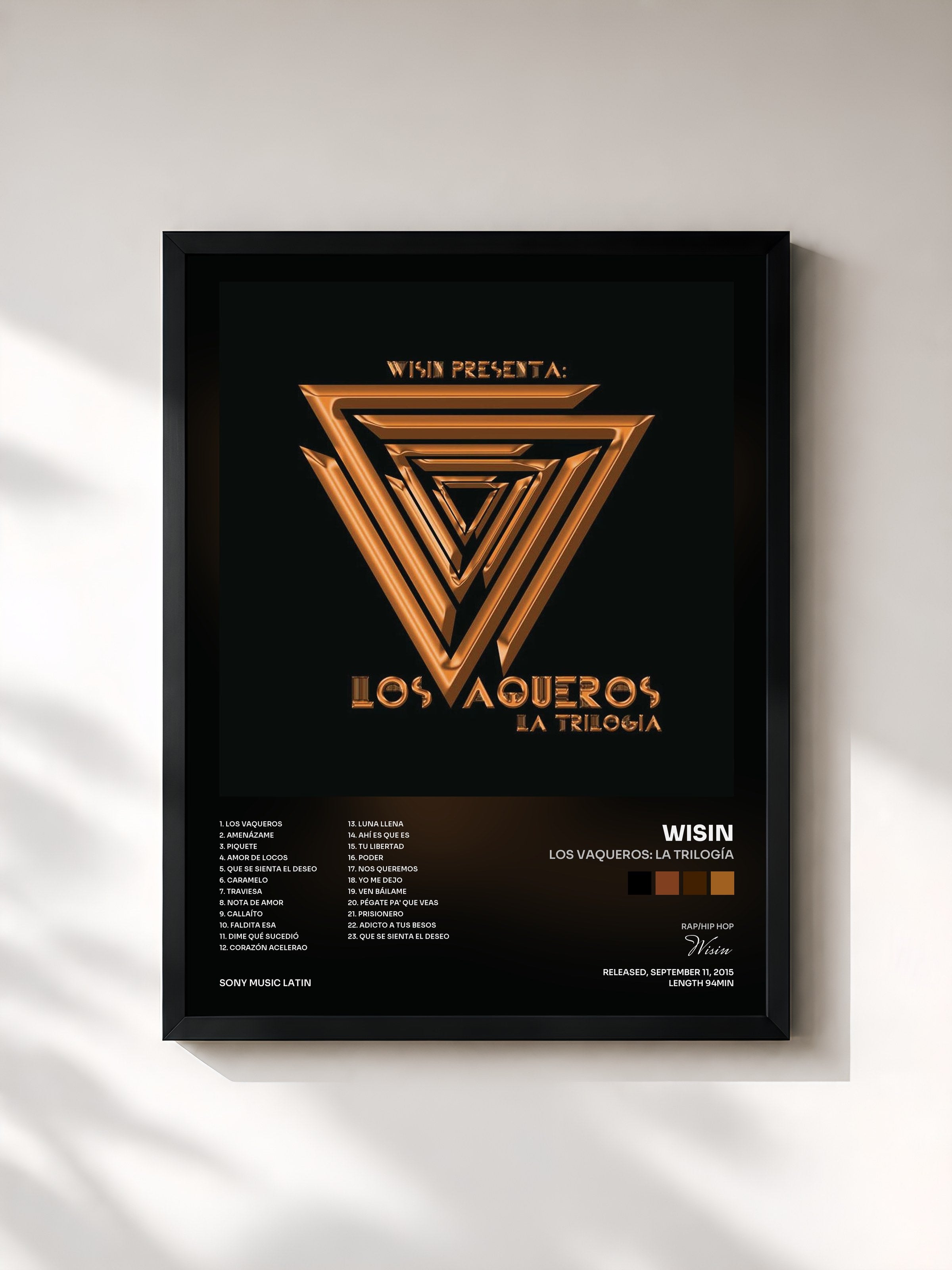 #noir Tableau de l'album Los Vaqueros: La Trilogía de Wisin, cadre noir, imprimé et encadré en France