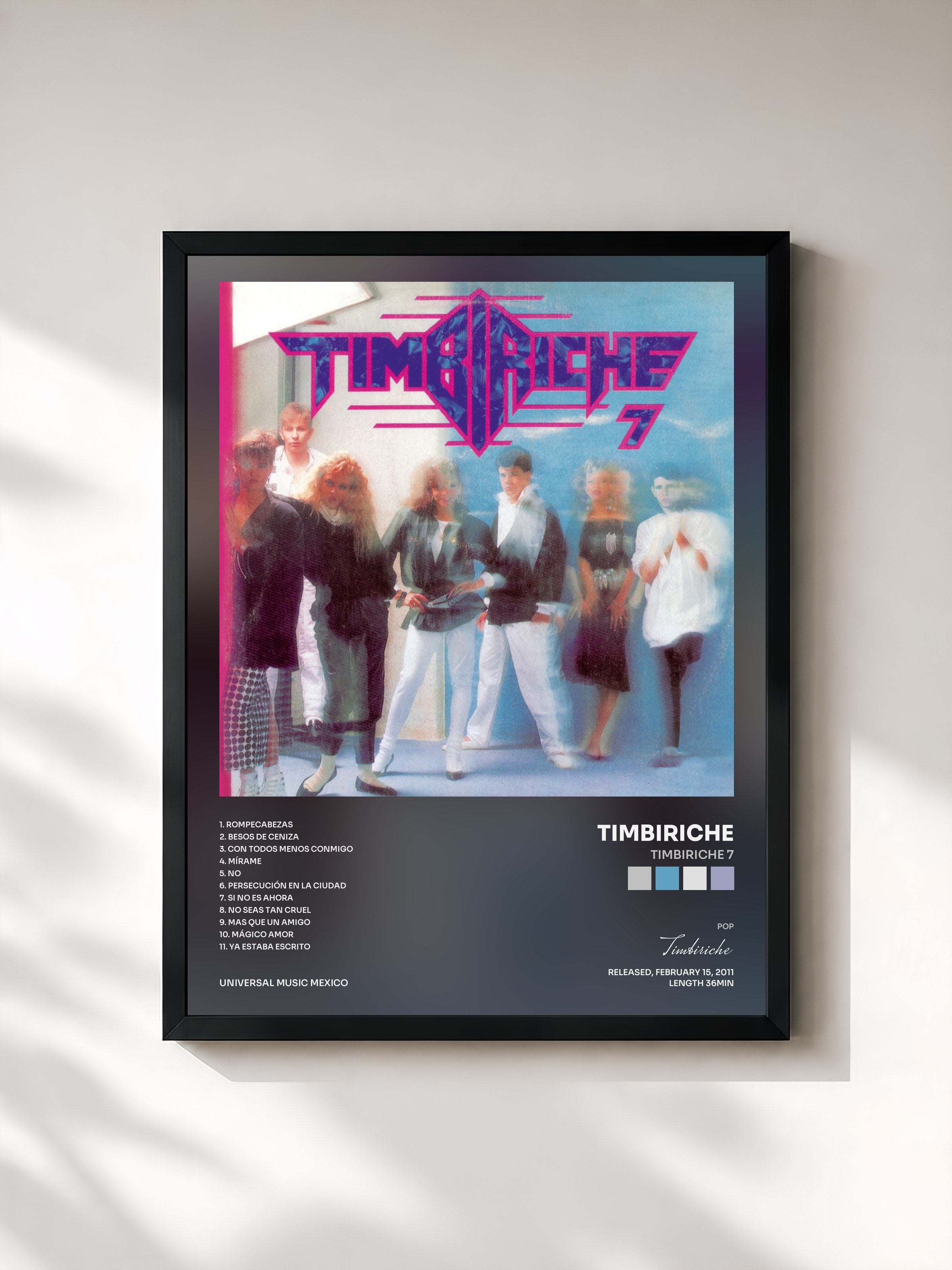 #noir Tableau de l'album Timbiriche 7 de Timbiriche, cadre noir, imprimé et encadré en France