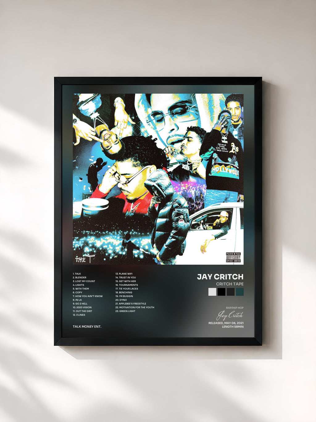 #noir Tableau de l'album Critch Tape de Jay Critch, cadre noir, imprimé et encadré en France