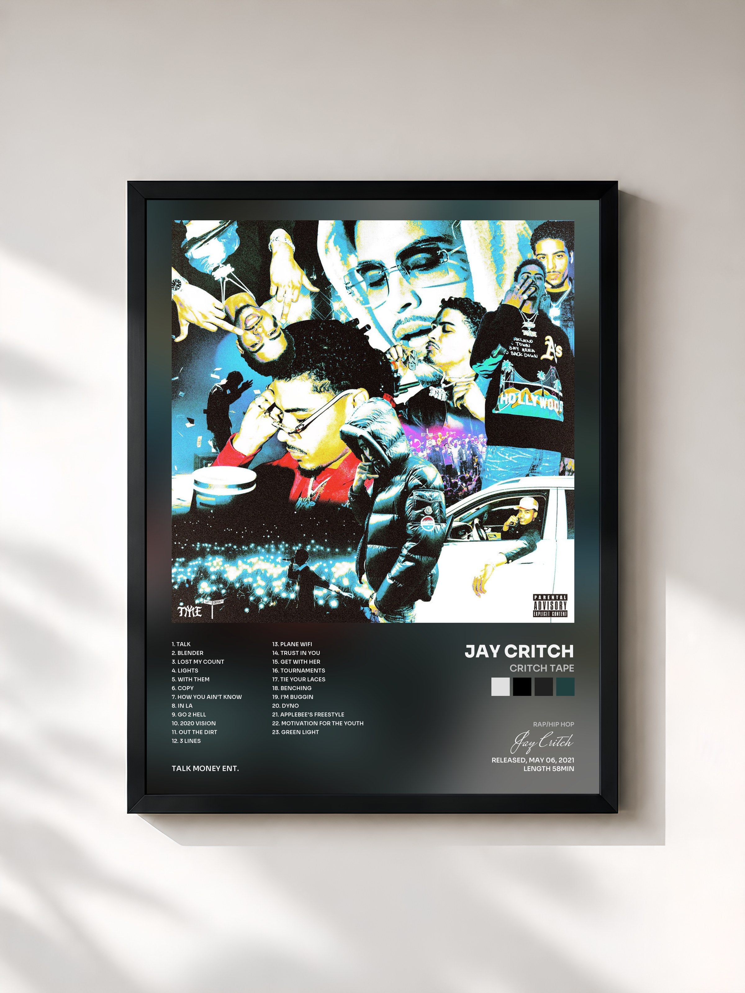 #noir Tableau de l'album Critch Tape de Jay Critch, cadre noir, imprimé et encadré en France