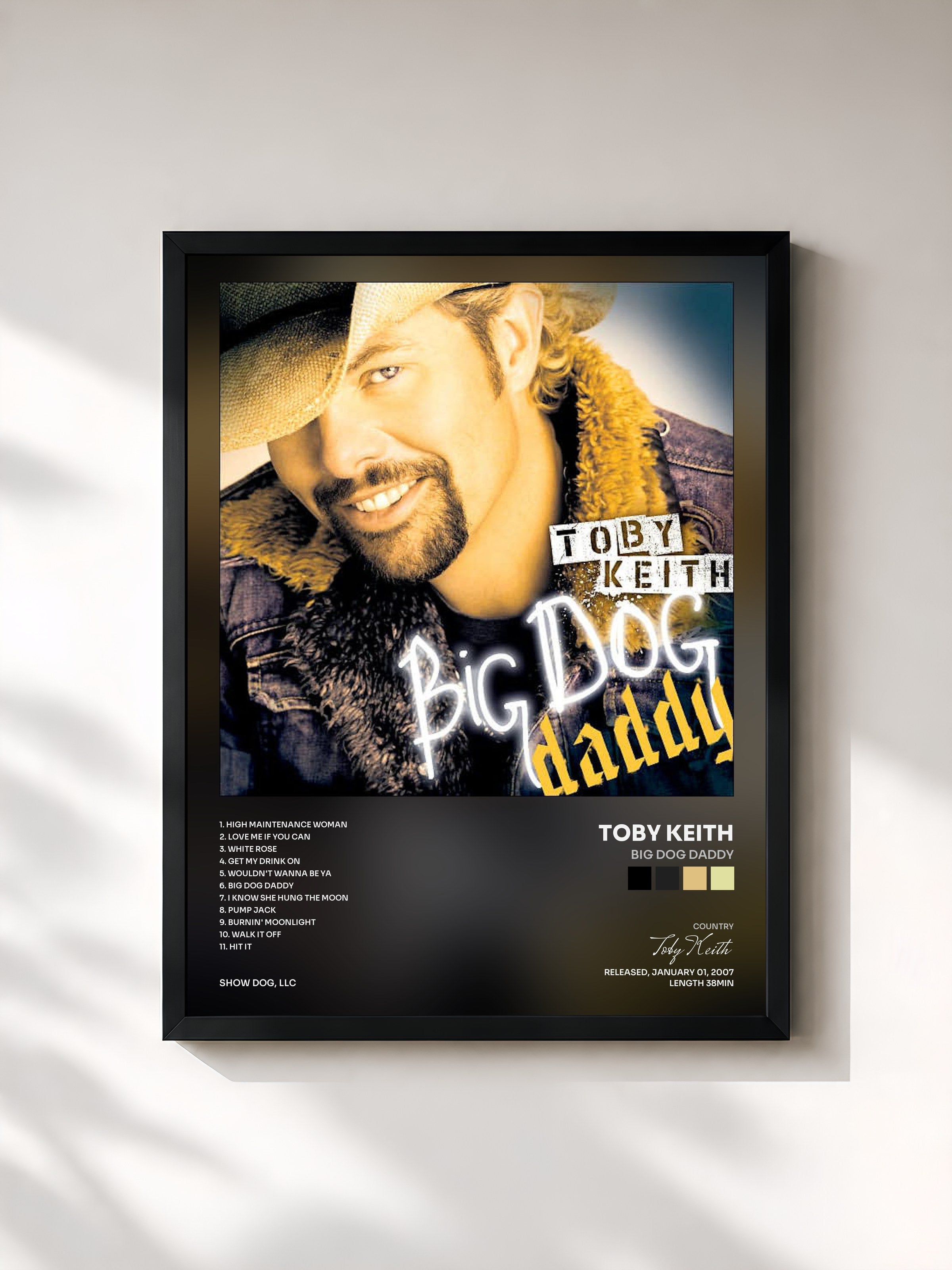 #noir Tableau de l'album Big Dog Daddy de Toby Keith, cadre noir, imprimé et encadré en France