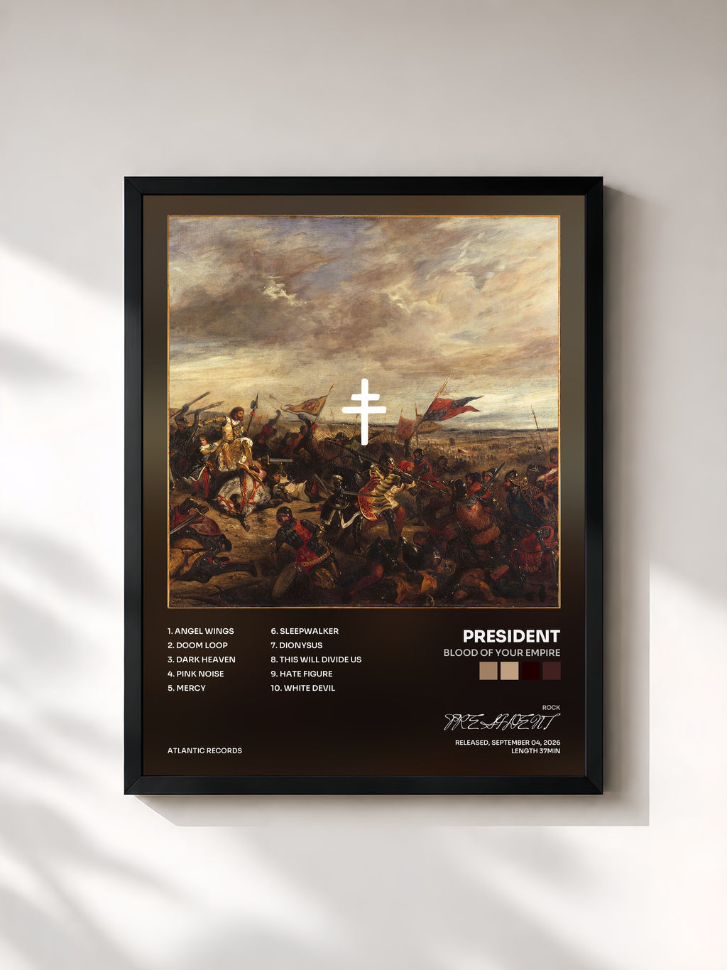 #noir Tableau de l'album Blood Of Your Empire de PRESIDENT, cadre noir, imprimé et encadré en France
