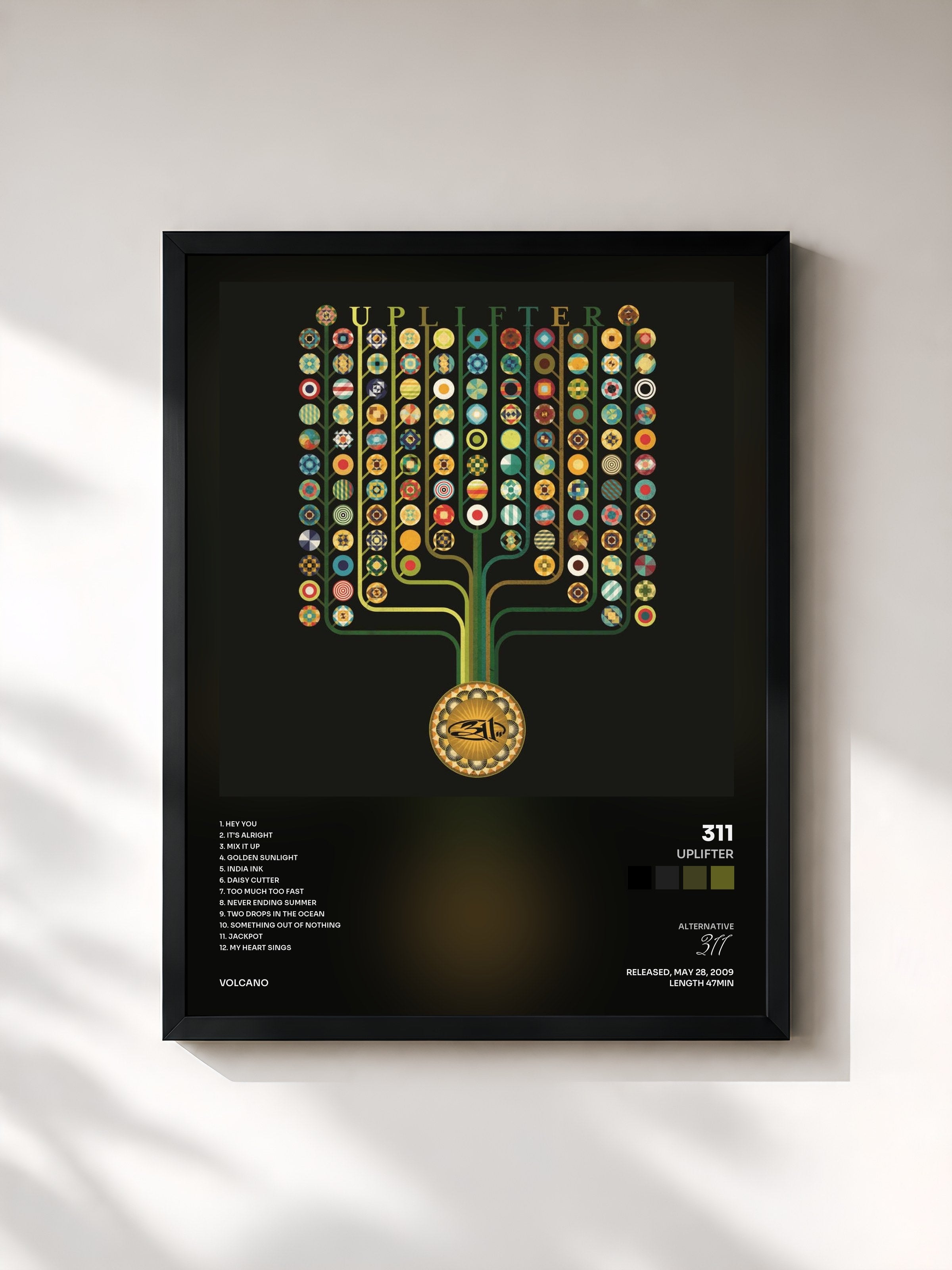 #noir Tableau de l'album Uplifter de 311, cadre noir, imprimé et encadré en France