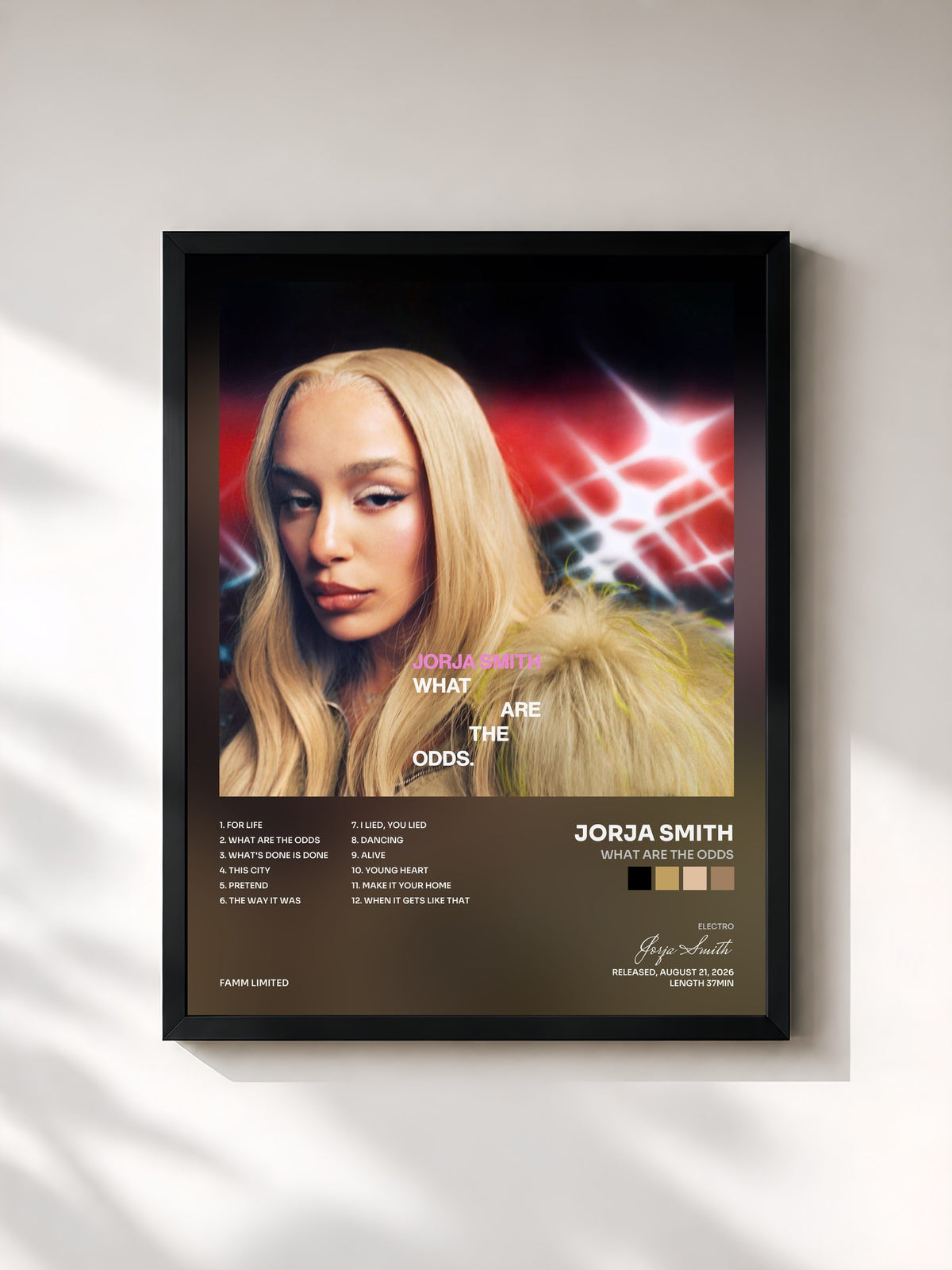#noir Tableau de l'album What Are The Odds de Jorja Smith, cadre noir, imprimé et encadré en France