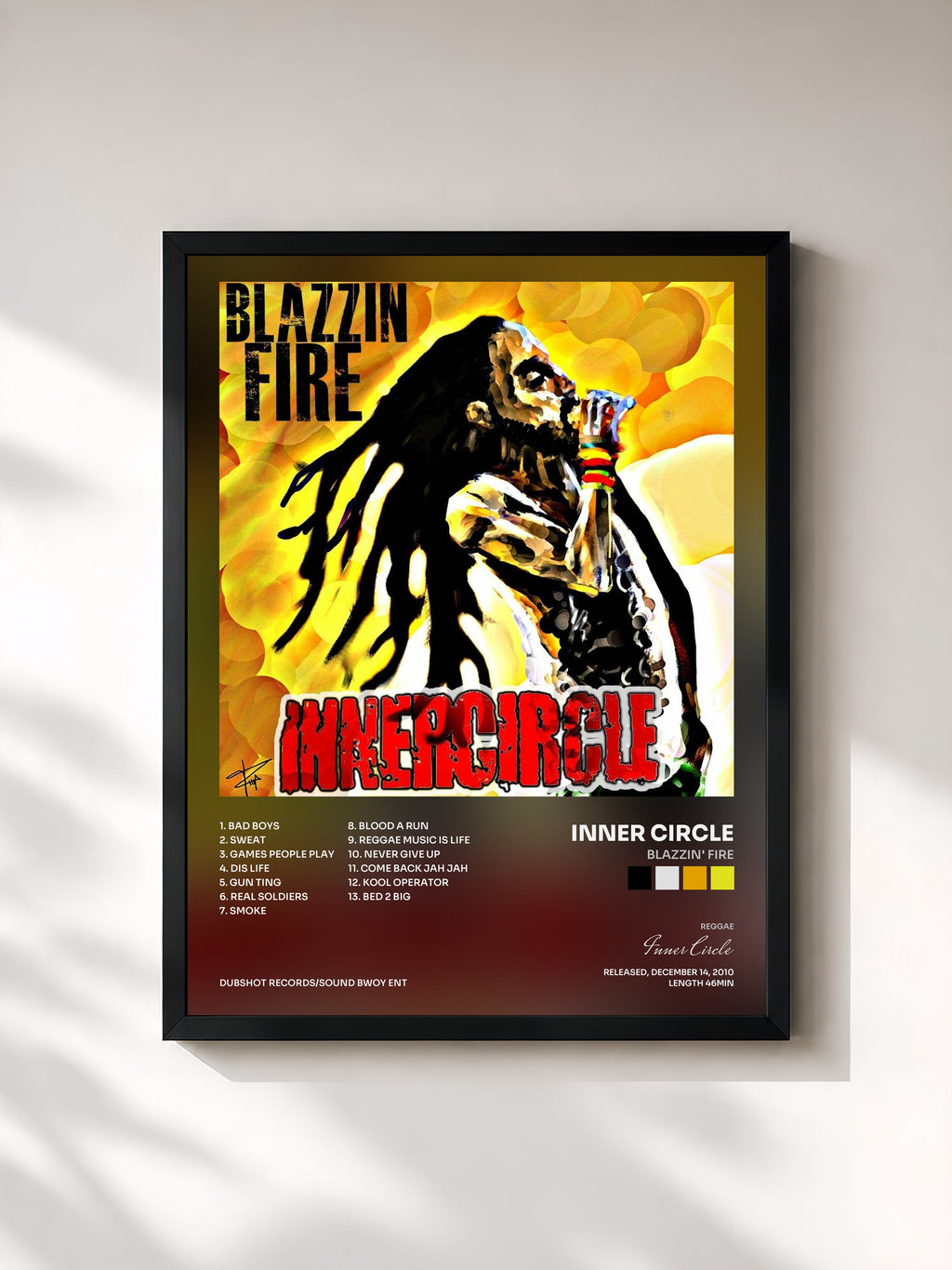 #noir Tableau de l'album Blazzin' Fire de Inner Circle, cadre noir, imprimé et encadré en France
