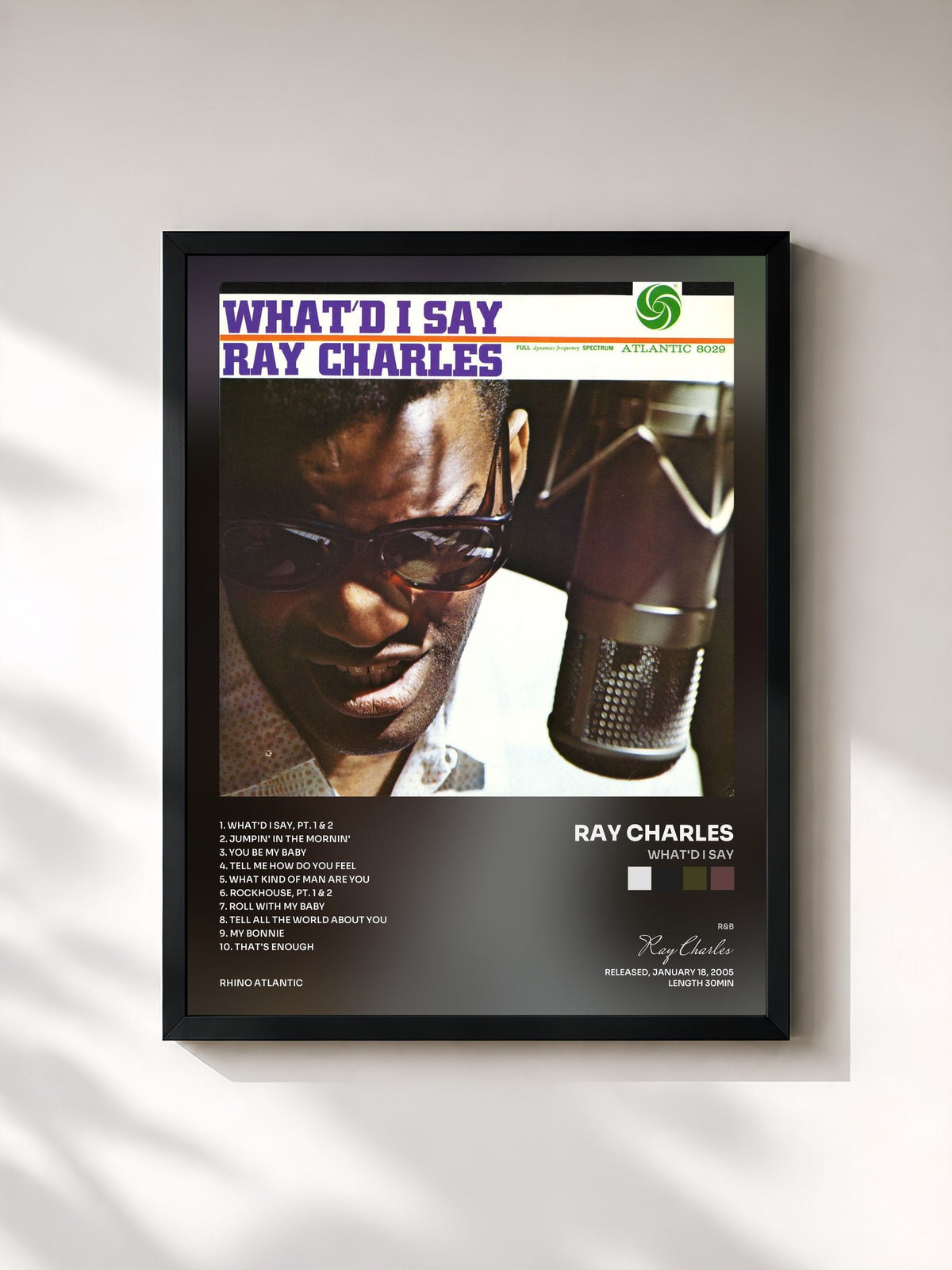 #noir Tableau de l'album What'd I Say de Ray Charles, cadre noir, imprimé et encadré en France