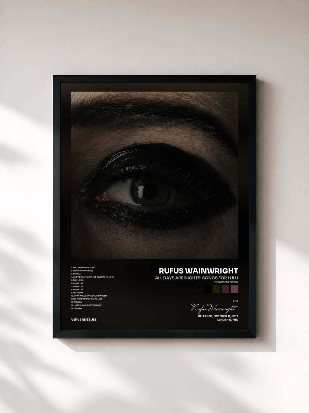 #noir Tableau de l'album All Days Are Nights: Songs For Lulu (Expanded Edition) de Rufus Wainwright, cadre noir, imprimé et encadré en France
