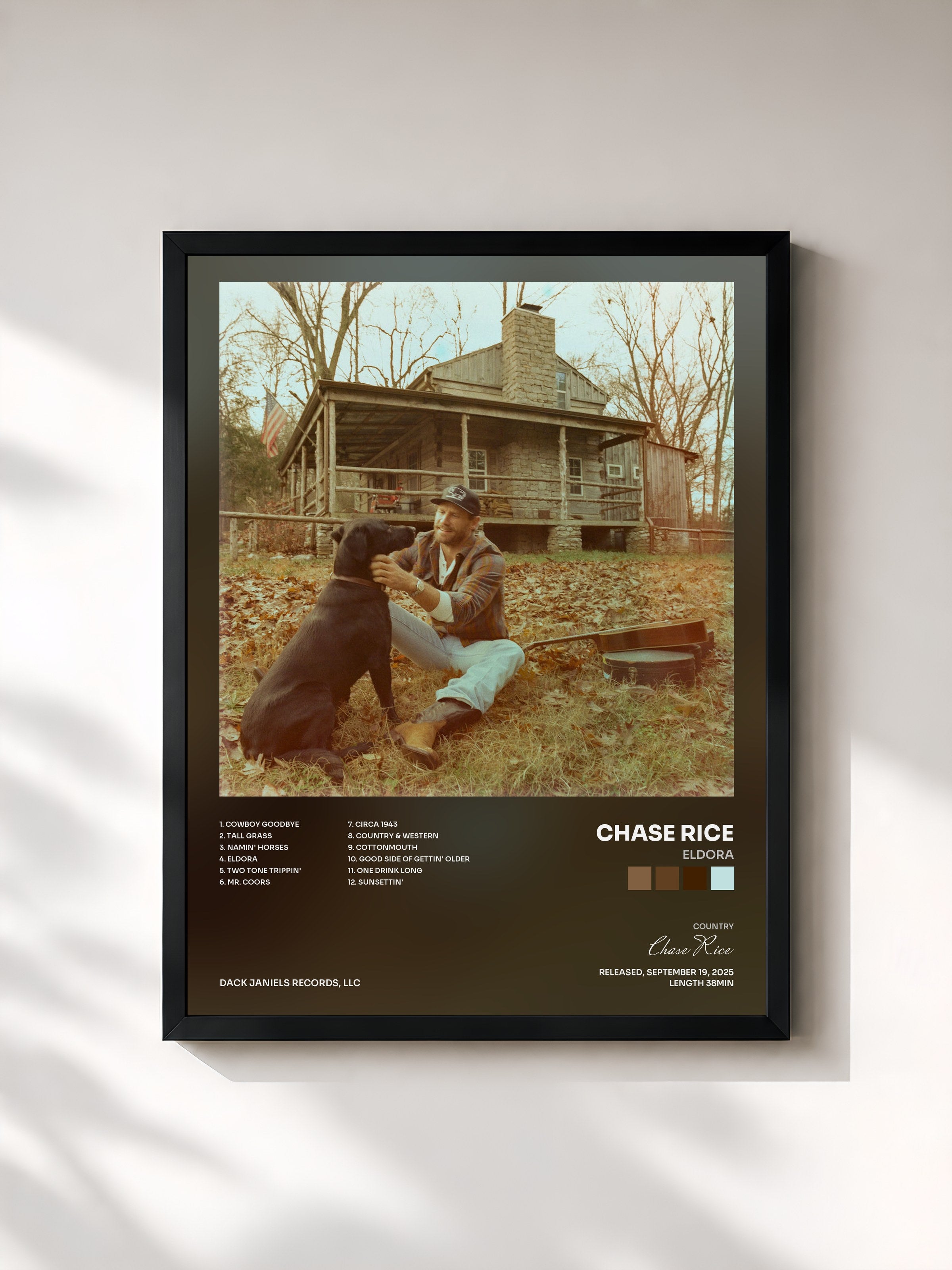 #noir Tableau de l'album ELDORA de Chase Rice, cadre noir, imprimé et encadré en France