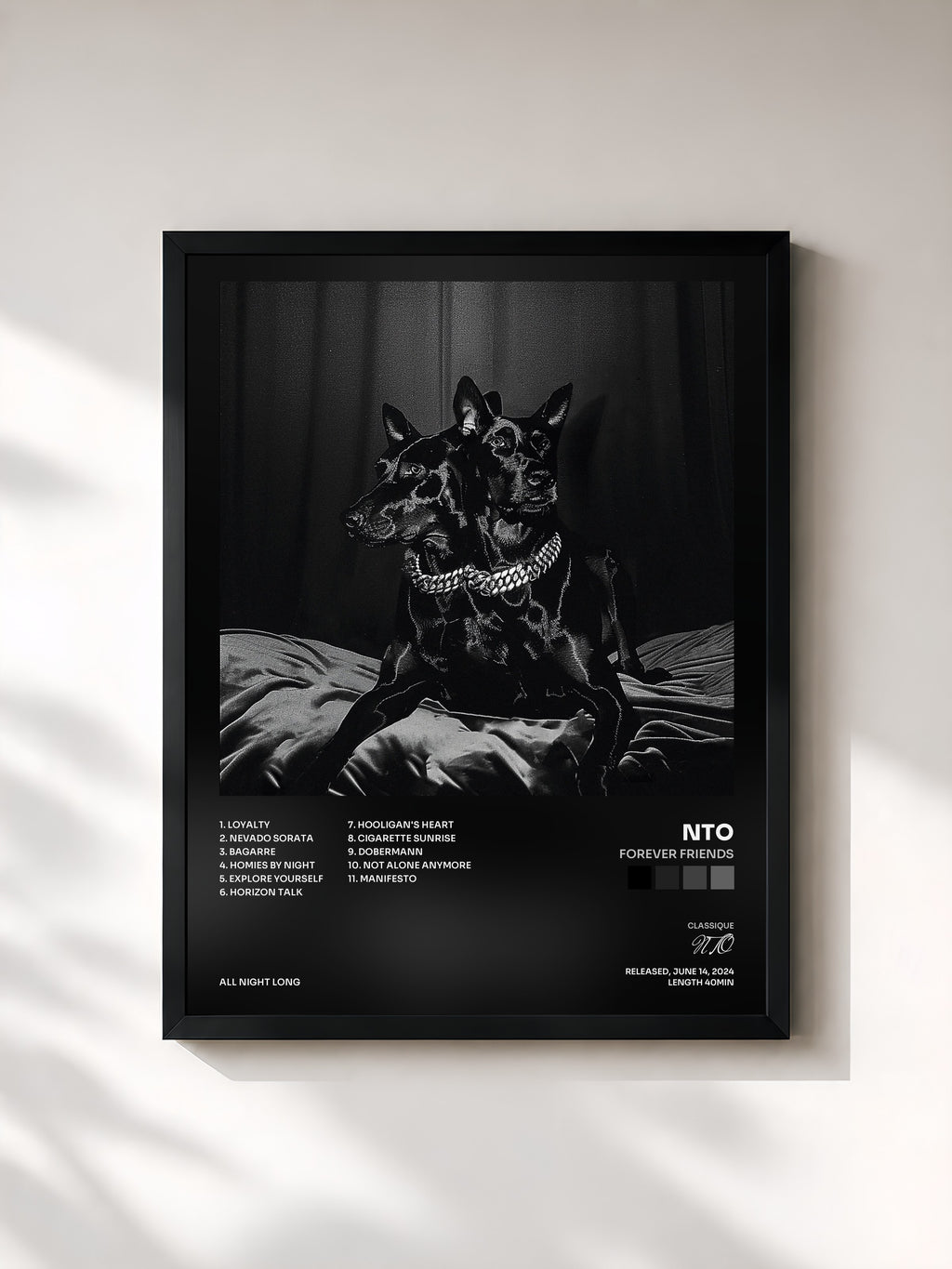 #noir Tableau de l'album FOREVER FRIENDS de NTO, cadre noir, imprimé et encadré en France