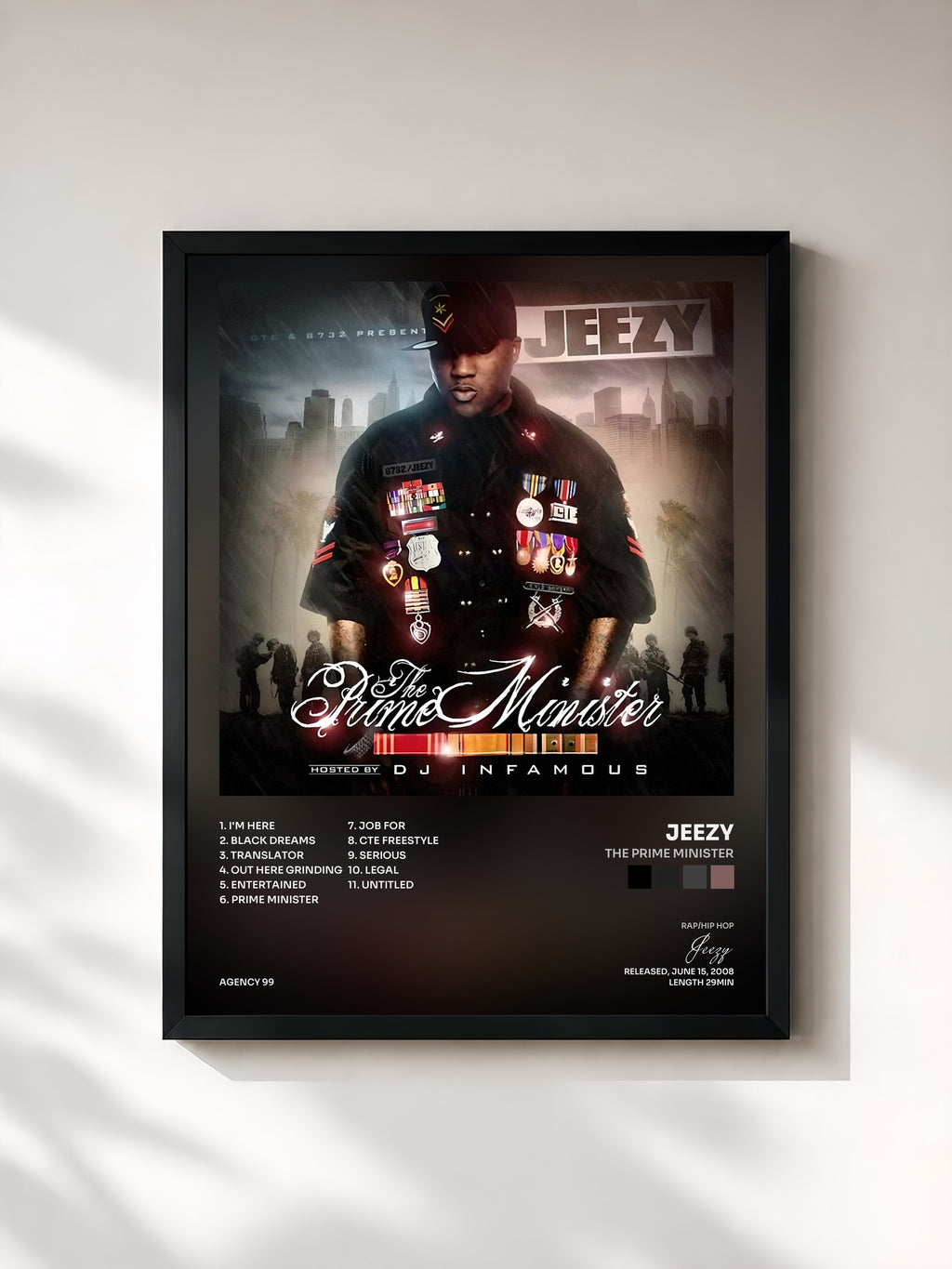 #noir Tableau de l'album The Prime Minister de Jeezy, cadre noir, imprimé et encadré en France