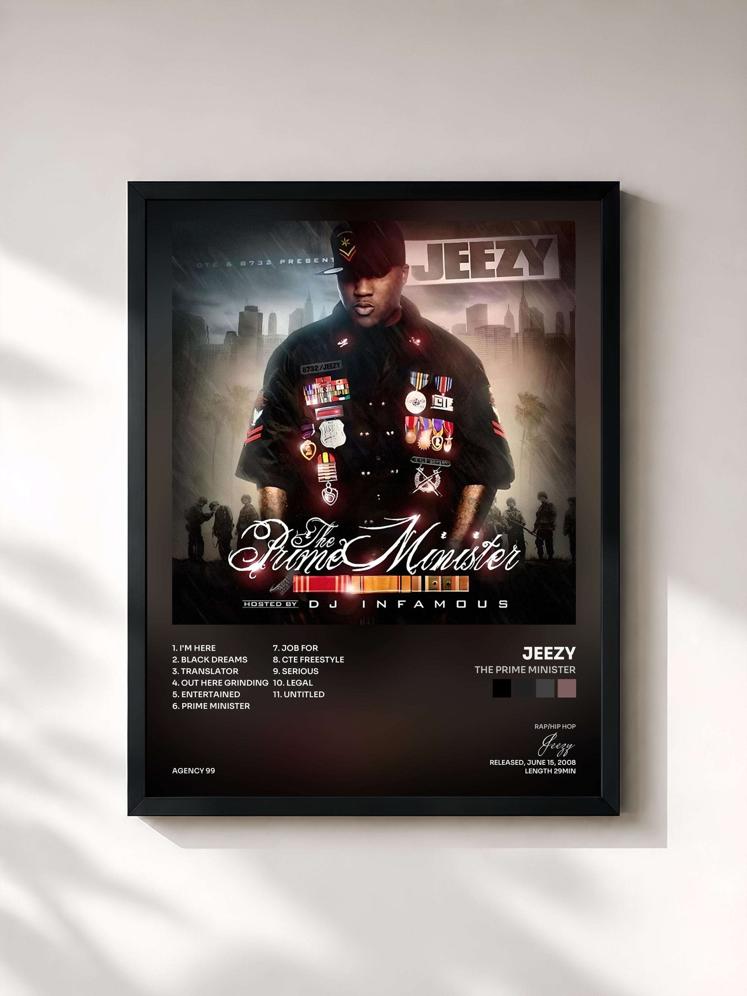 #noir Tableau de l'album The Prime Minister de Jeezy, cadre noir, imprimé et encadré en France