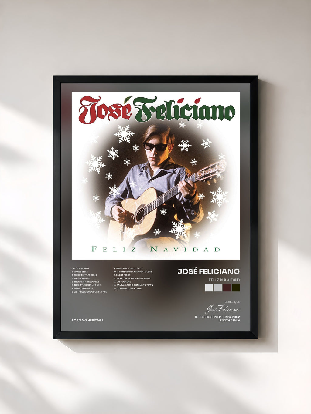 #noir Feliz Navidad di José Feliciano in stampa incorniciata, cornice nera, stampata e incorniciata in Francia