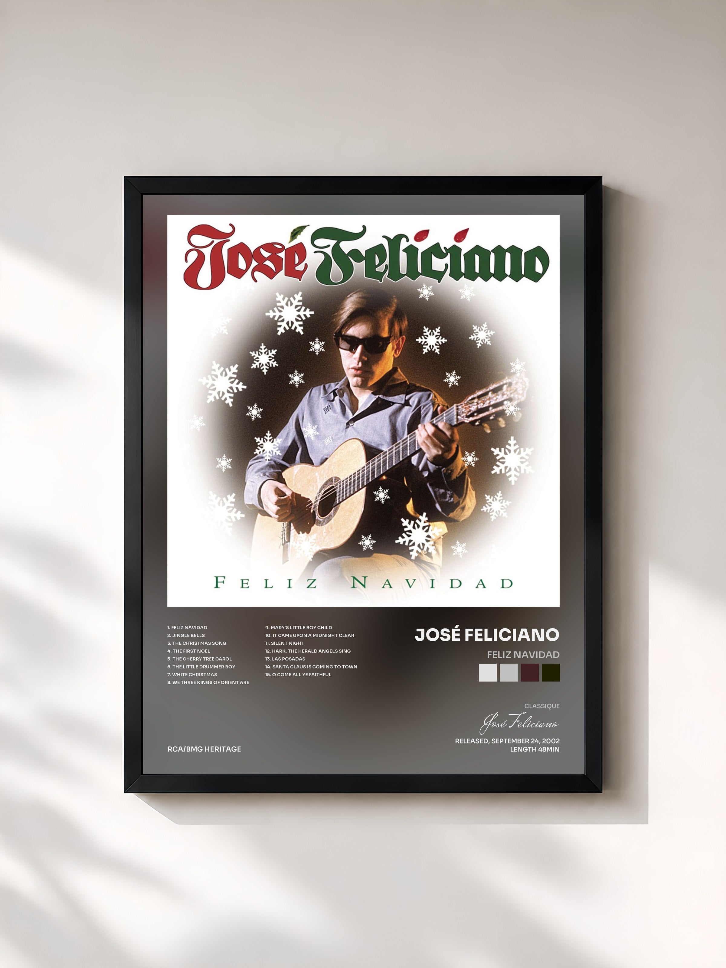 #noir Tableau de l'album Feliz Navidad de José Feliciano, cadre noir, imprimé et encadré en France