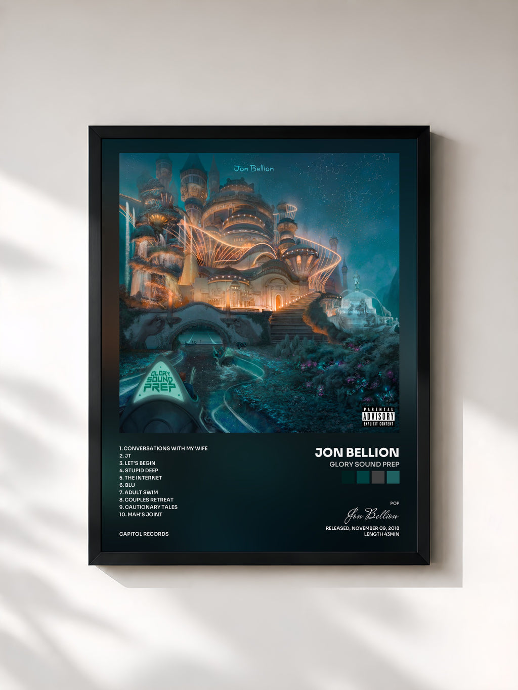 #noir Tableau de l'album Glory Sound Prep de Jon Bellion, cadre noir, imprimé et encadré en France