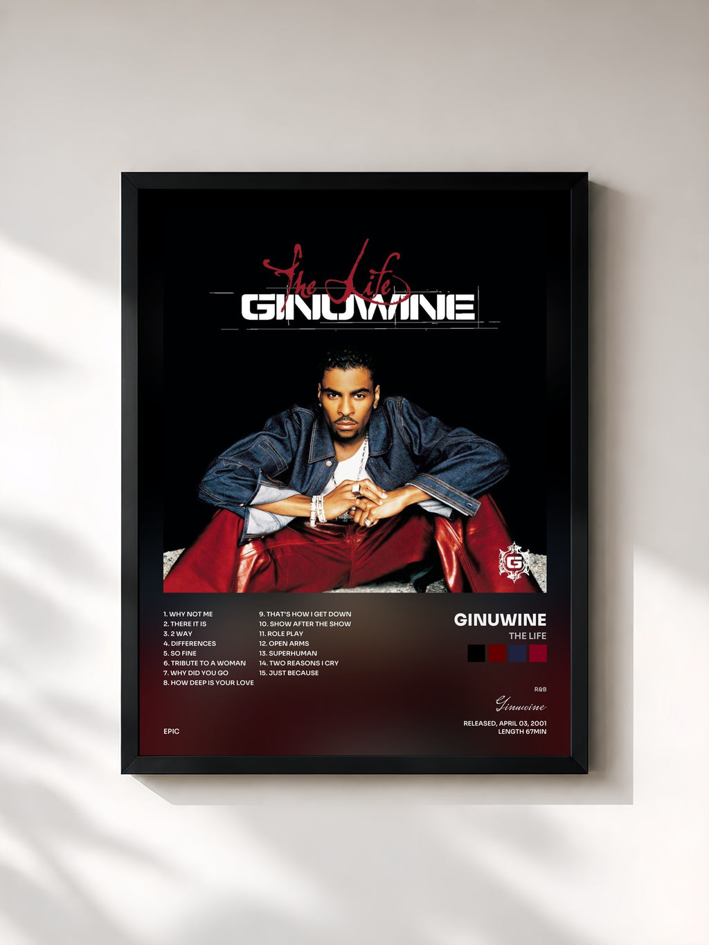 #noir Tableau de l'album The Life de Ginuwine, cadre noir, imprimé et encadré en France